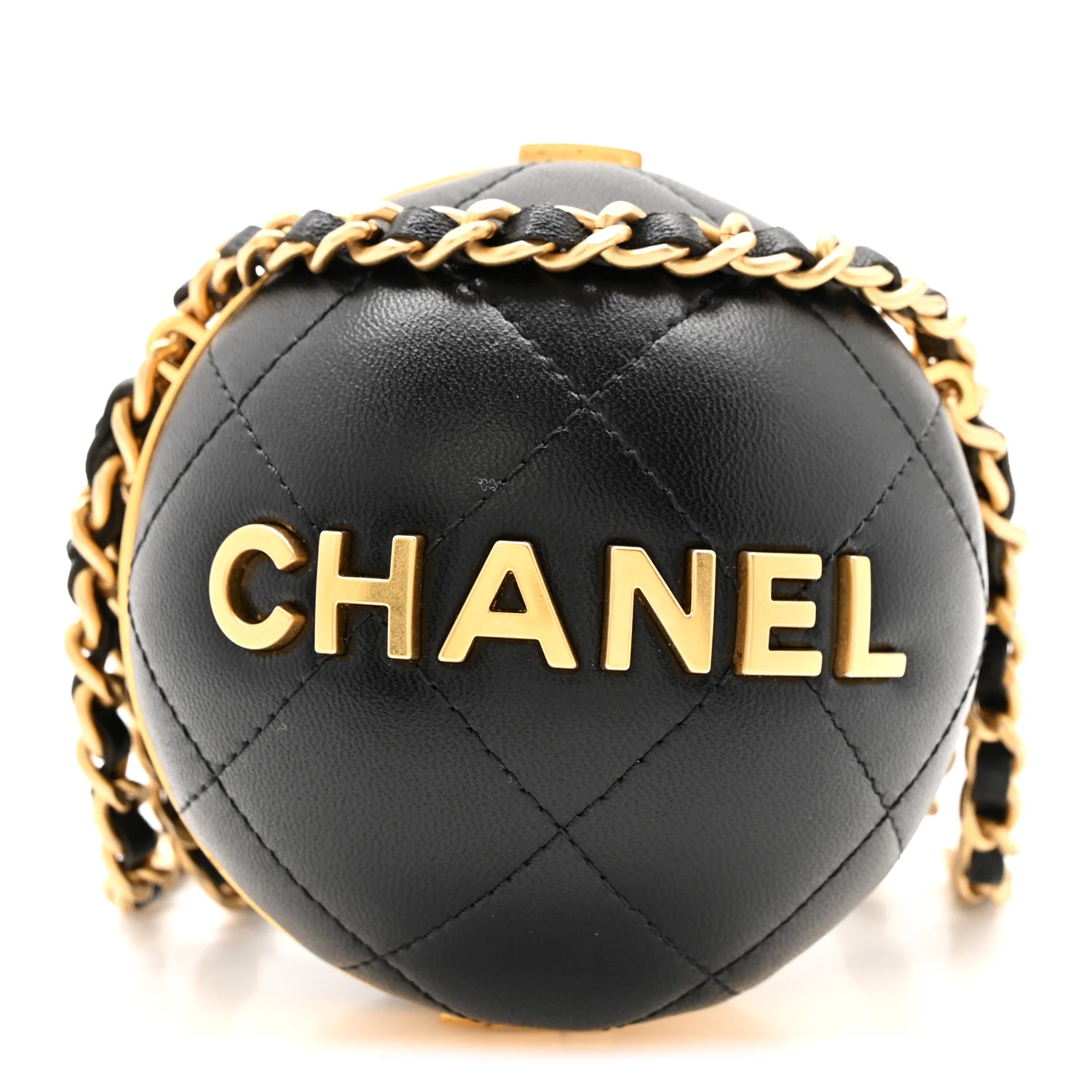 Lambskin Quilted Sphere Minaudiere Chain Clutch Black
