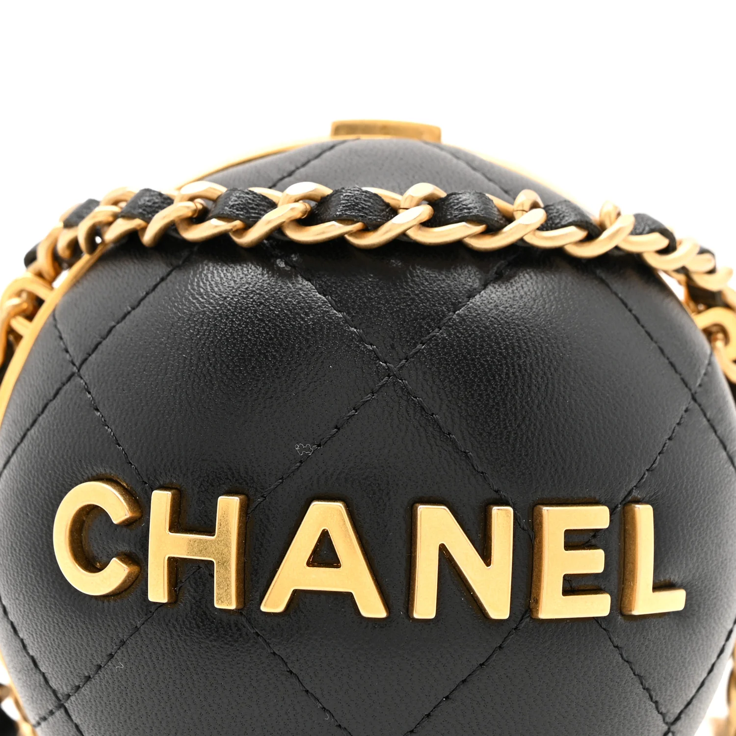 Lambskin Quilted Sphere Minaudiere Chain Clutch Black - Image 16