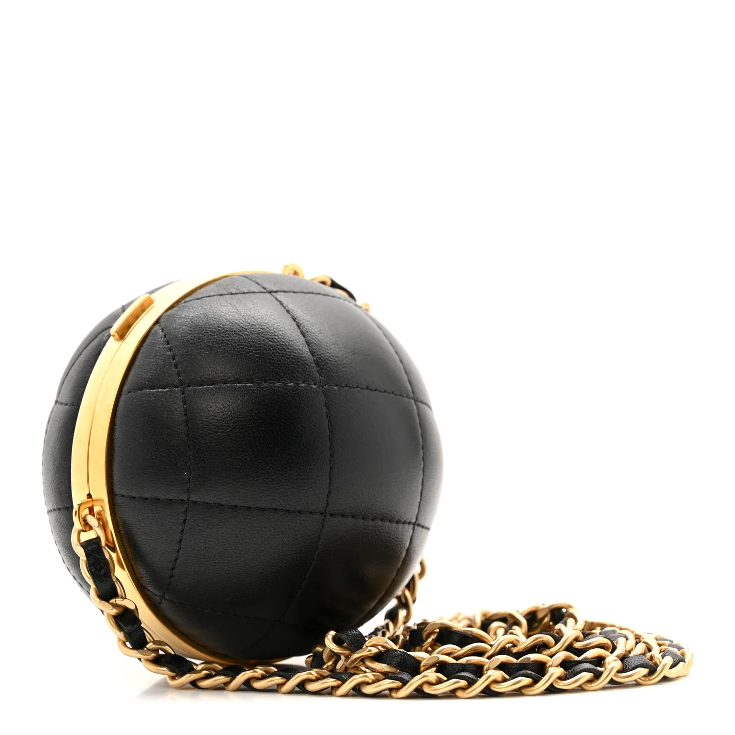 Lambskin Quilted Sphere Minaudiere Chain Clutch Black - Image 5