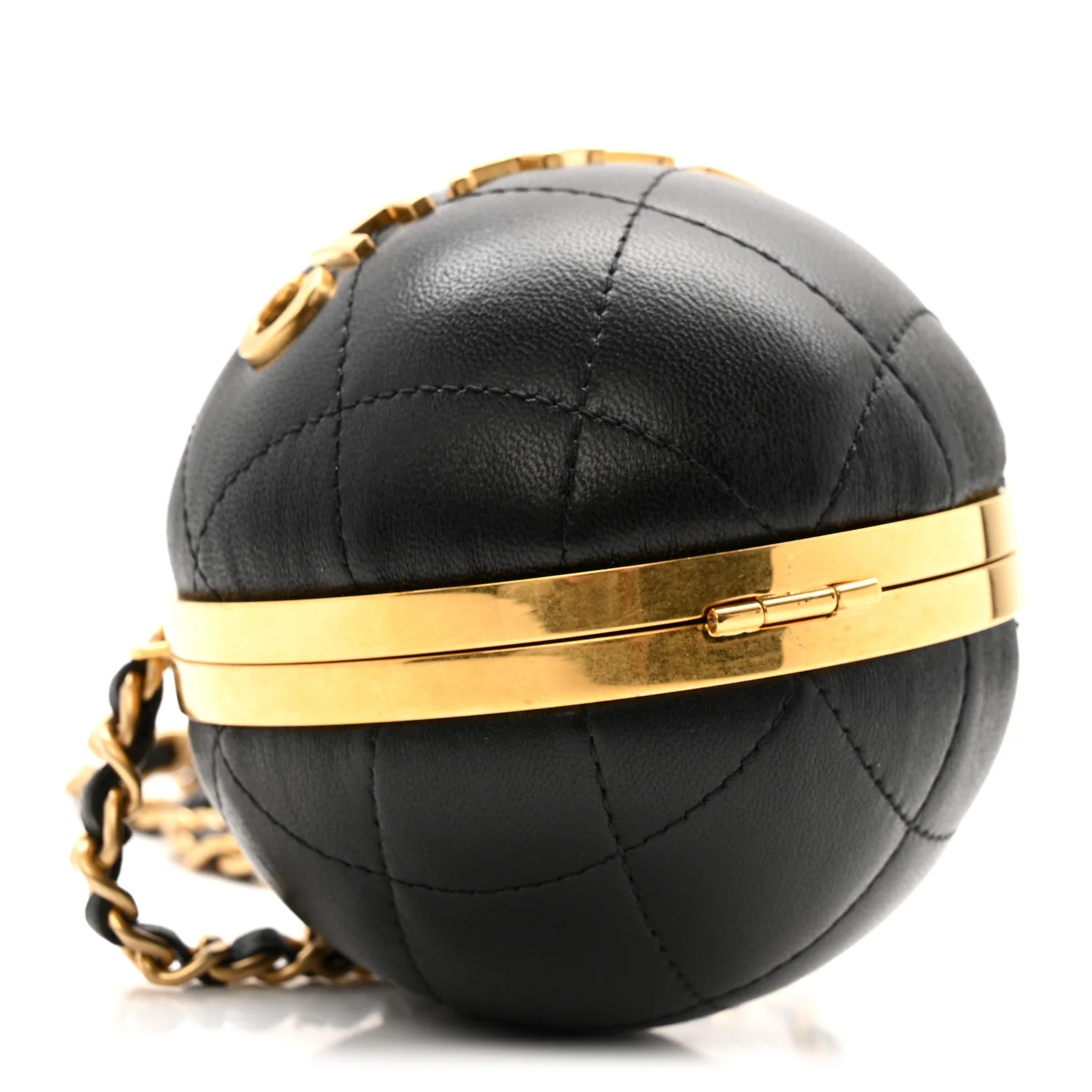 Lambskin Quilted Sphere Minaudiere Chain Clutch Black - Image 7