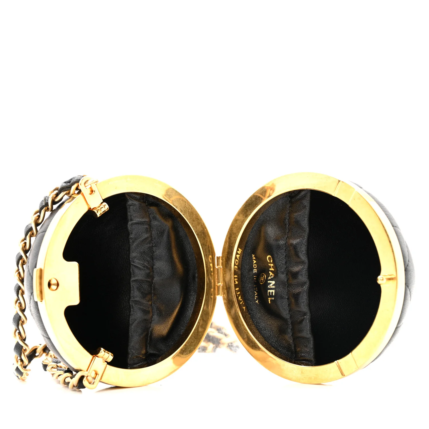 Lambskin Quilted Sphere Minaudiere Chain Clutch Black - Image 8