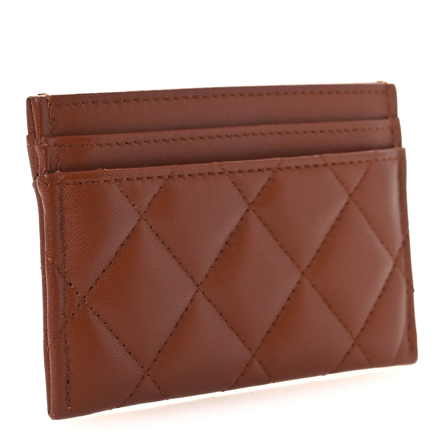Lambskin Quilted Studded CC Card Holder Light Brown - Image 3