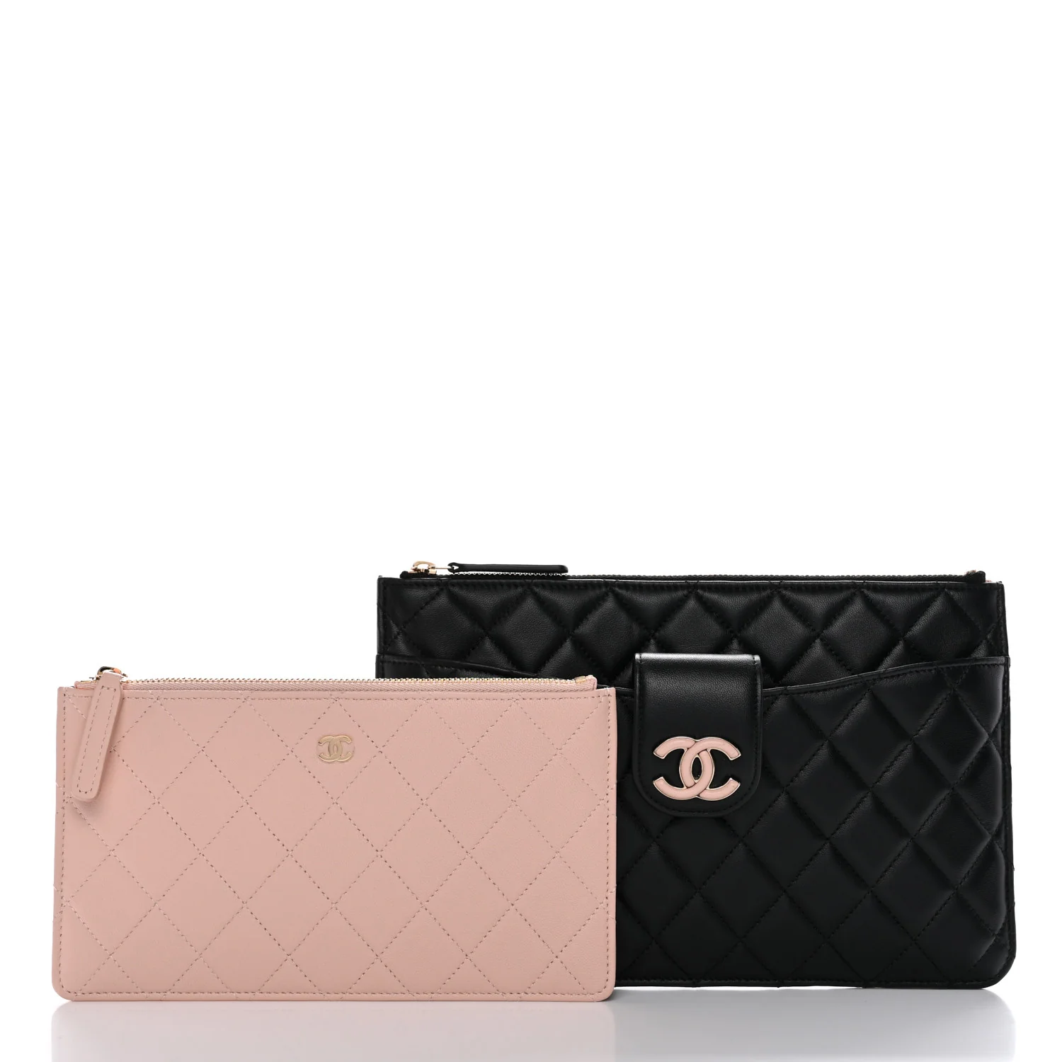 Lambskin Quilted Sunset Boulevard Pouch Case Black Pink - Image 3