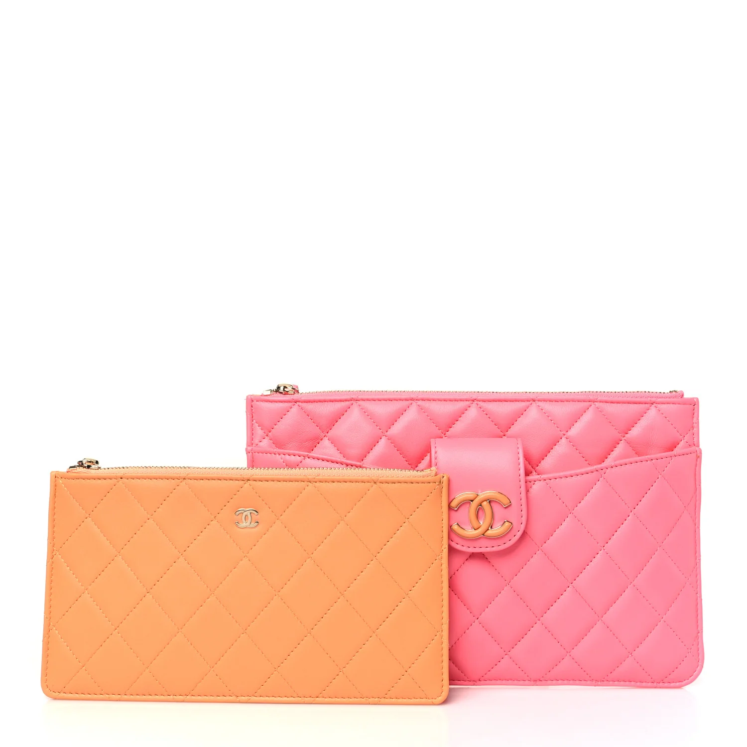 Lambskin Quilted Sunset Boulevard Pouch Case Coral Orange - Image 2
