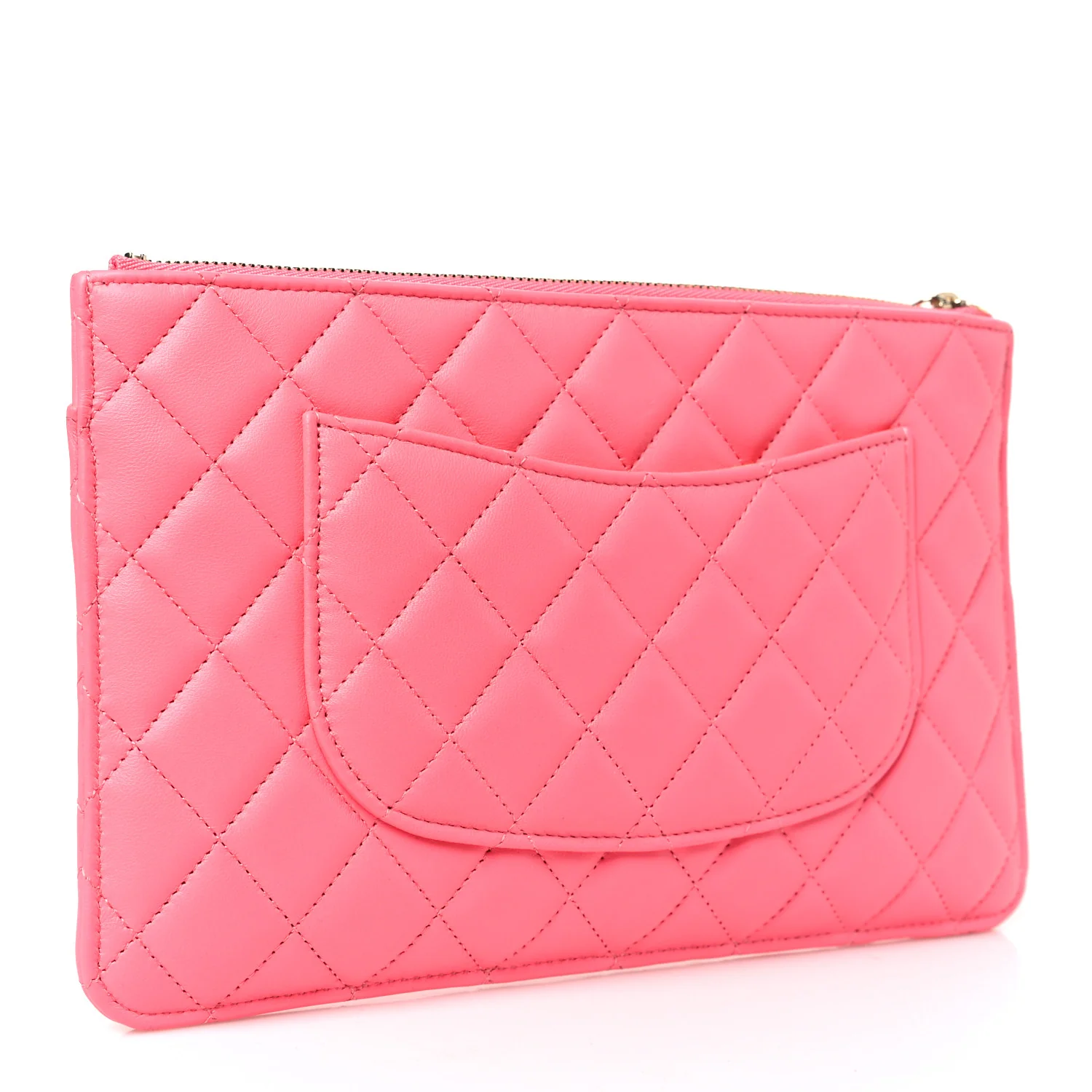 Lambskin Quilted Sunset Boulevard Pouch Case Coral Orange - Image 4