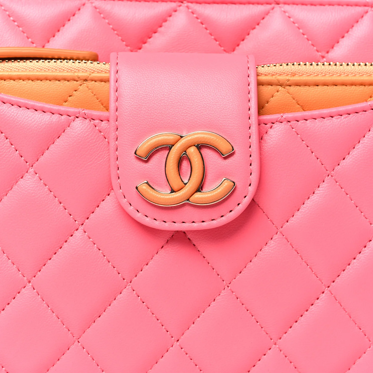 Lambskin Quilted Sunset Boulevard Pouch Case Coral Orange - Image 9