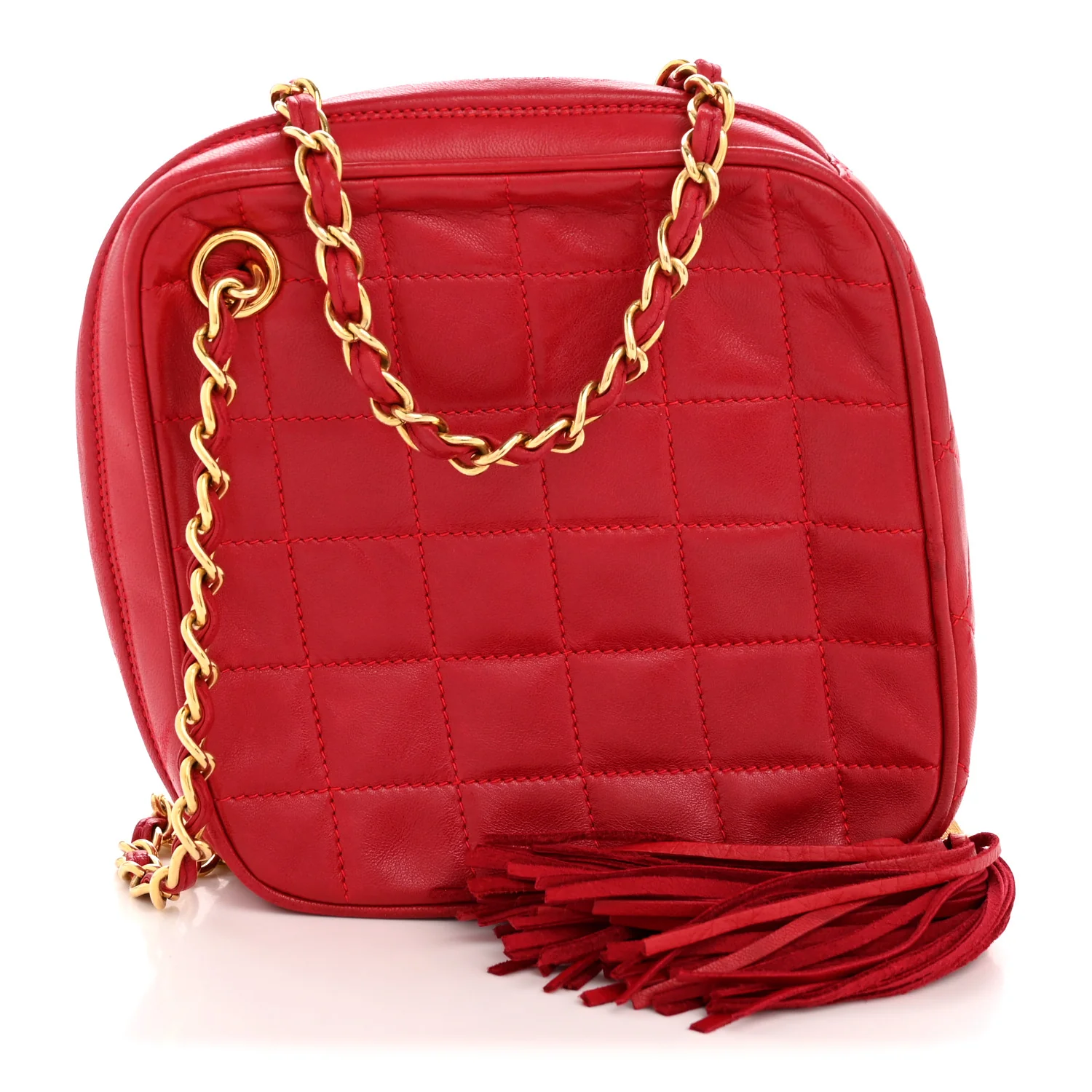 Lambskin Quilted Tassel Clutch Red