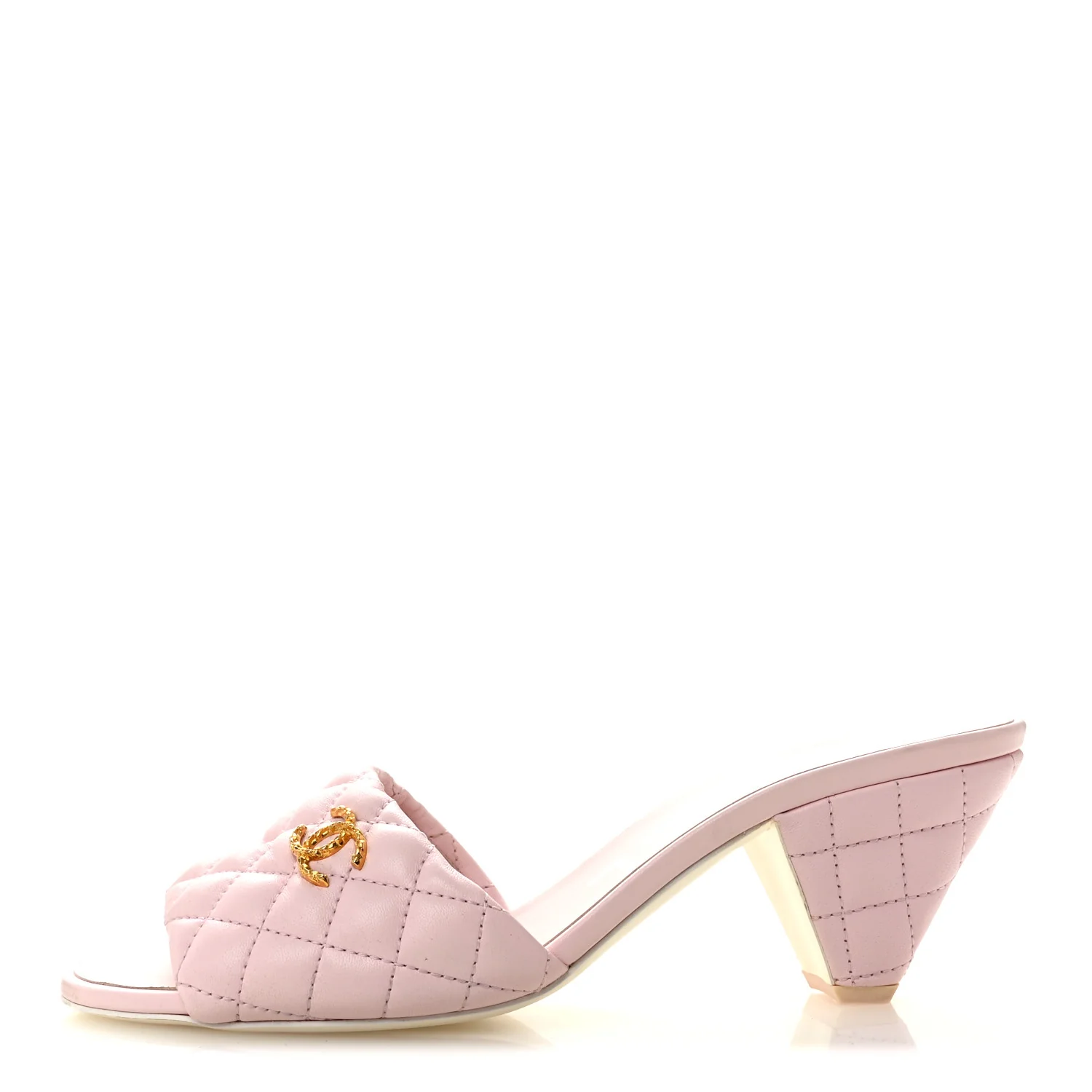 Lambskin Quilted Textured CC Mules 40.5 Light Pink