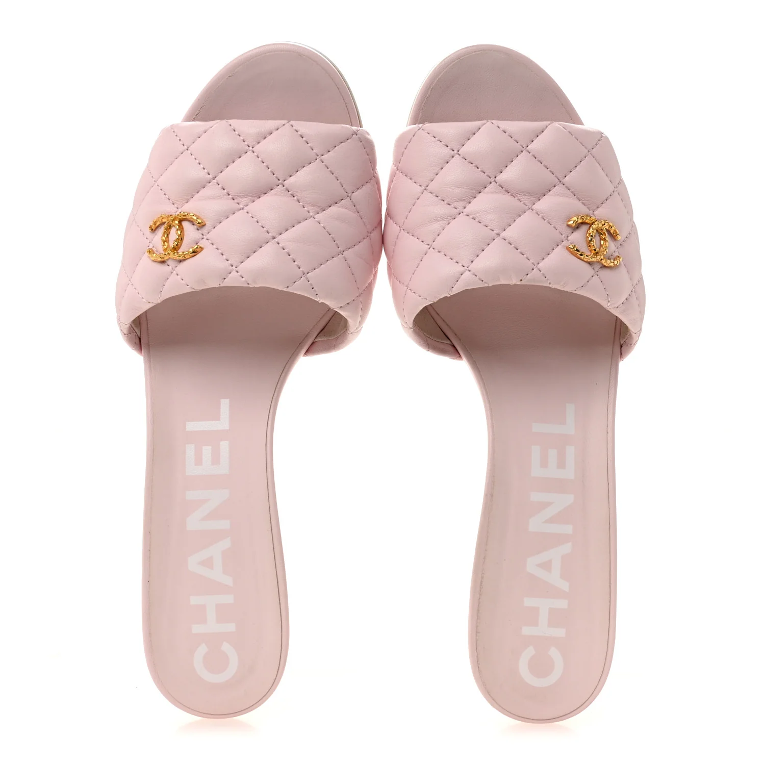 Lambskin Quilted Textured CC Mules 40.5 Light Pink - Image 2