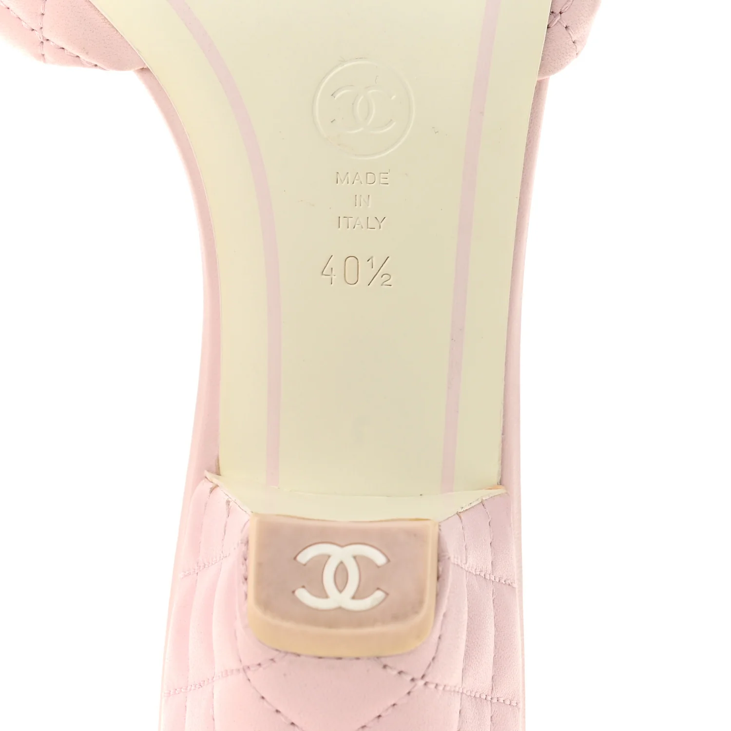 Lambskin Quilted Textured CC Mules 40.5 Light Pink - Image 8