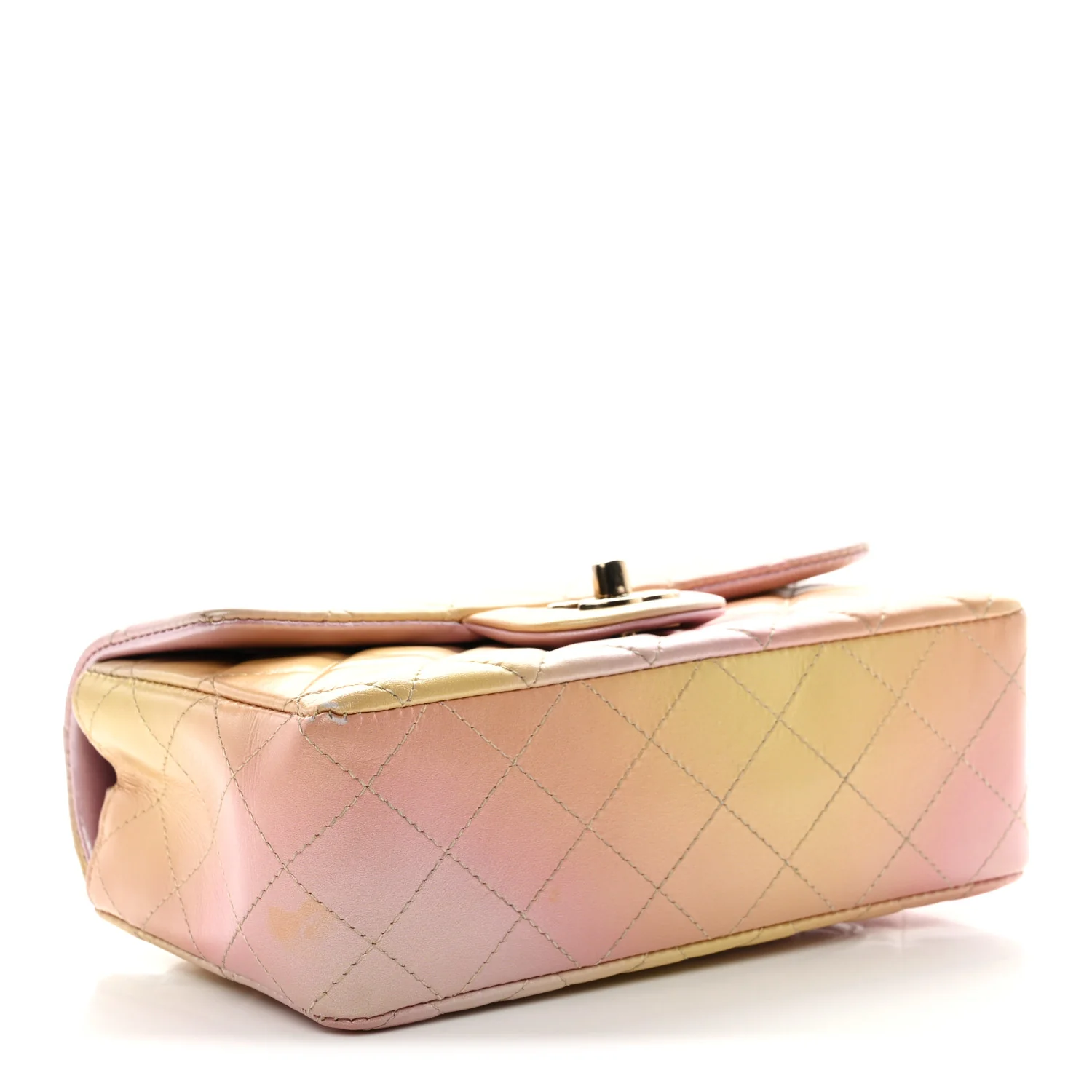 Lambskin Quilted Tie Dye Ombre Mini Rectangular Flap Yellow Multicolor - Image 4