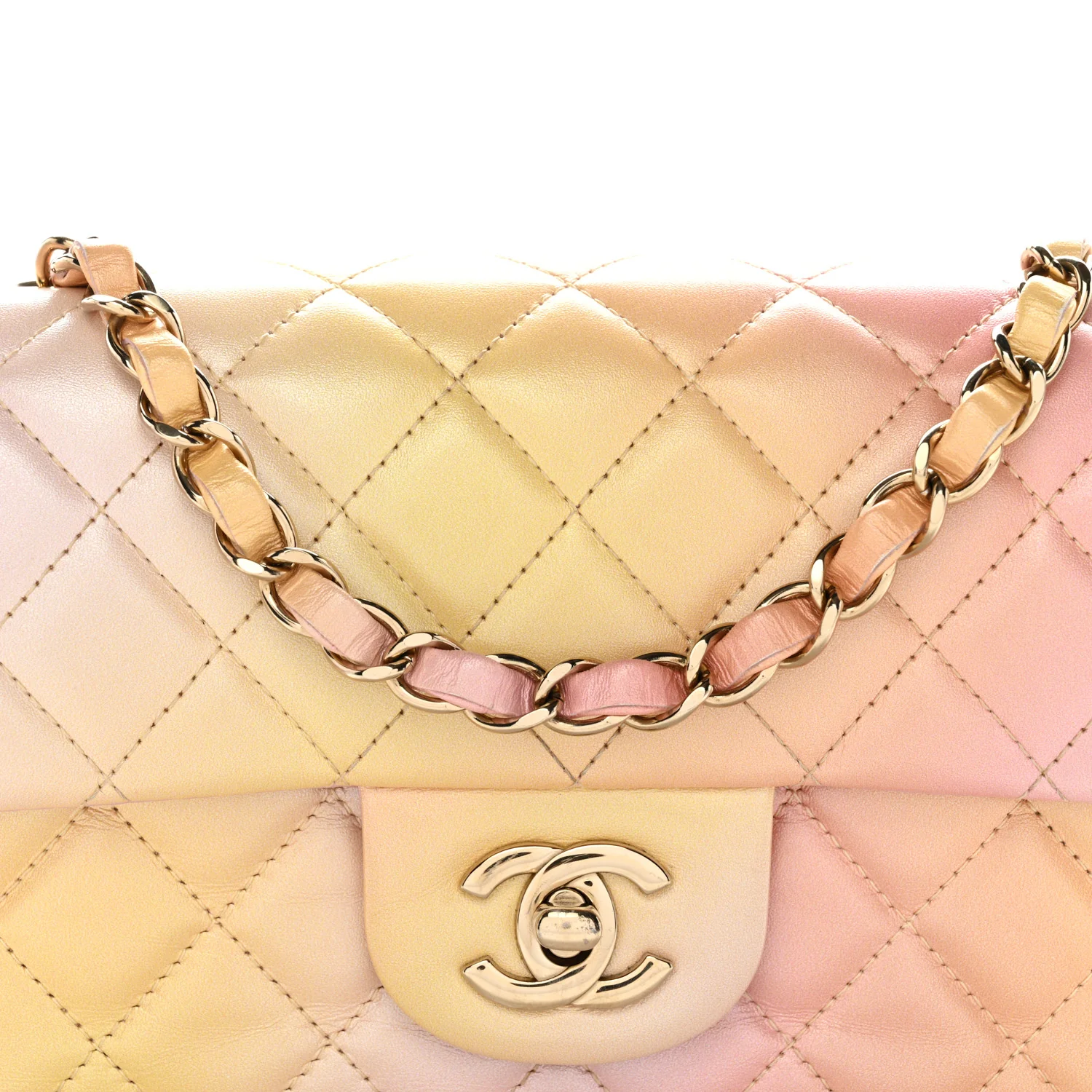 Lambskin Quilted Tie Dye Ombre Mini Rectangular Flap Yellow Multicolor - Image 8