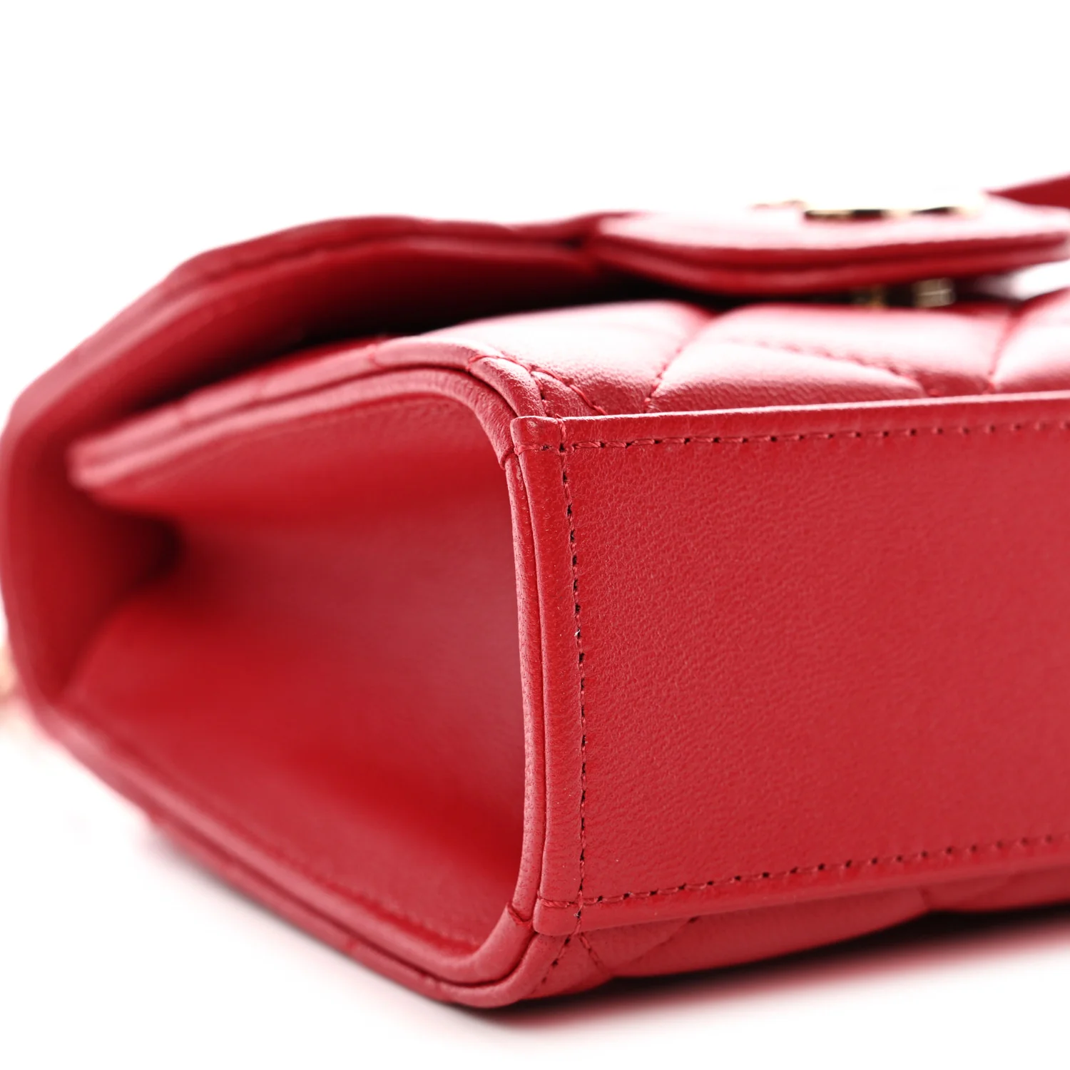 Lambskin Quilted Top Handle Flap Clutch With Chain Red - Image 9
