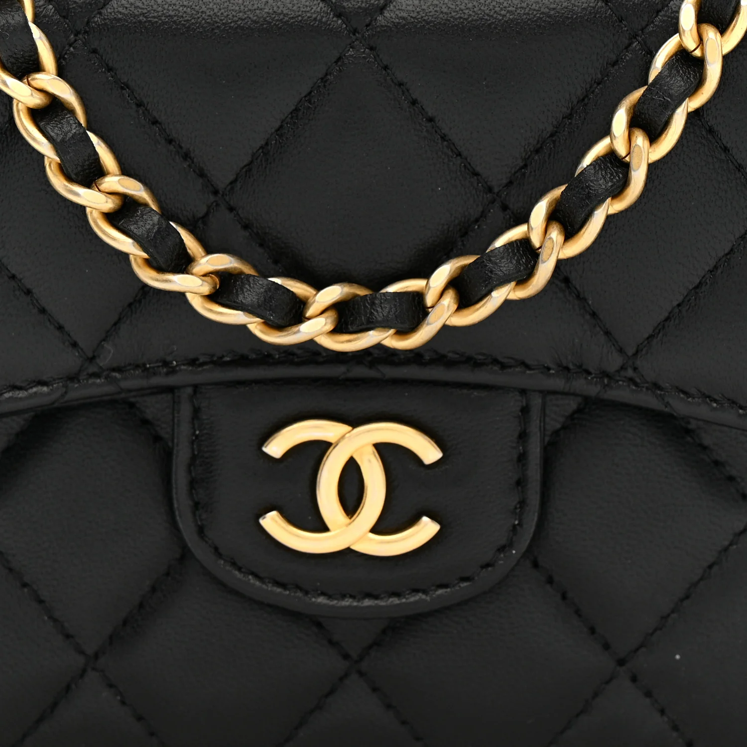 Lambskin Quilted Top Handle Flap Coin Purse With Chain Black - Image 9