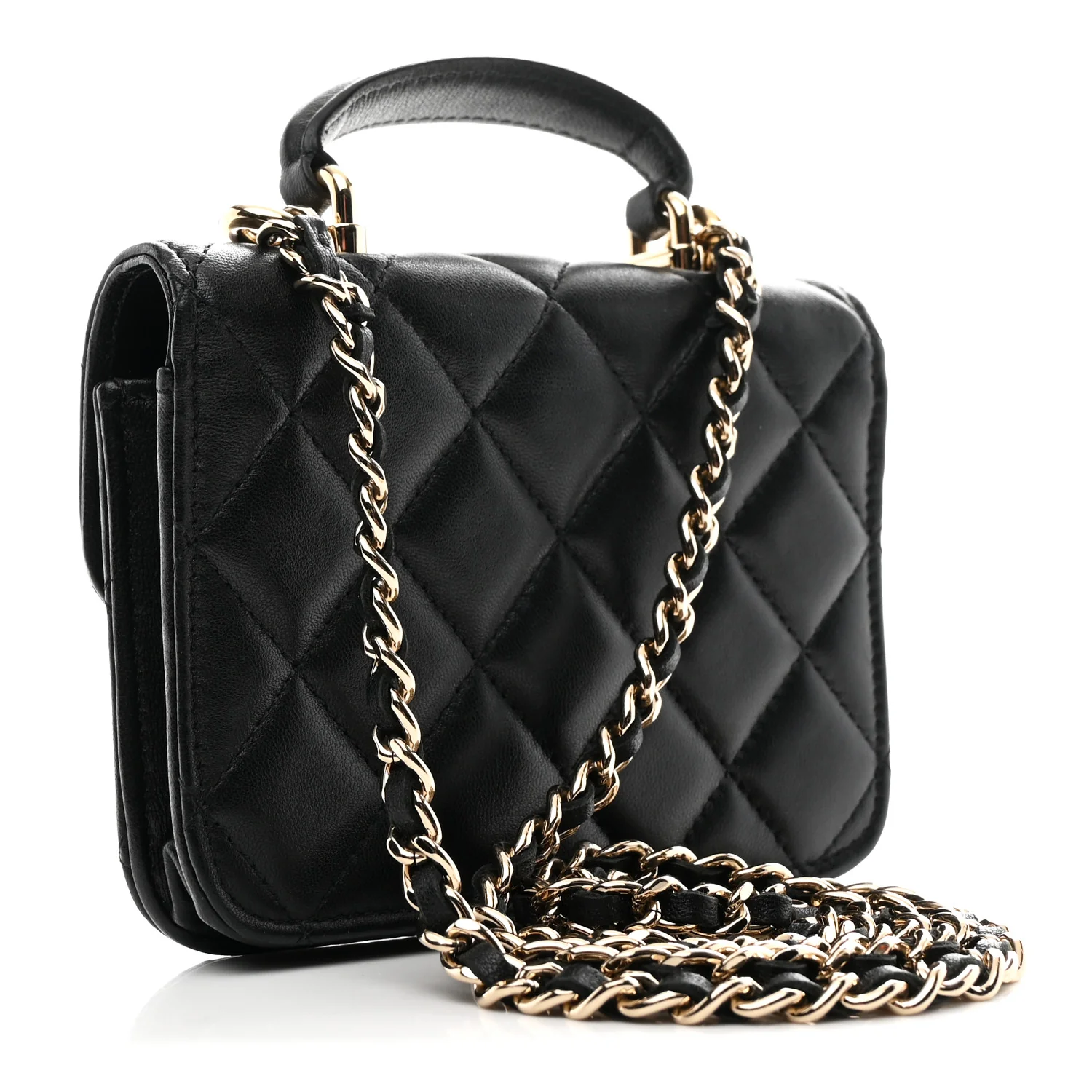 Lambskin Quilted Top Handle Flap Coin Purse With Chain Black - Image 2
