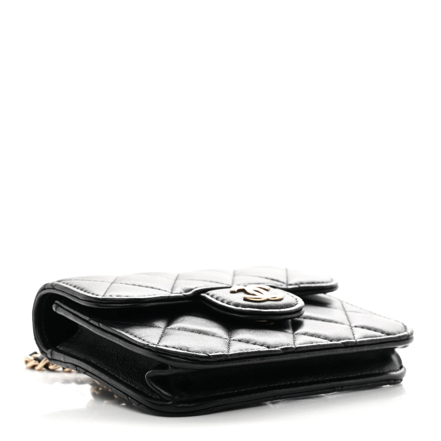 Lambskin Quilted Top Handle Flap Coin Purse With Chain Black - Image 3