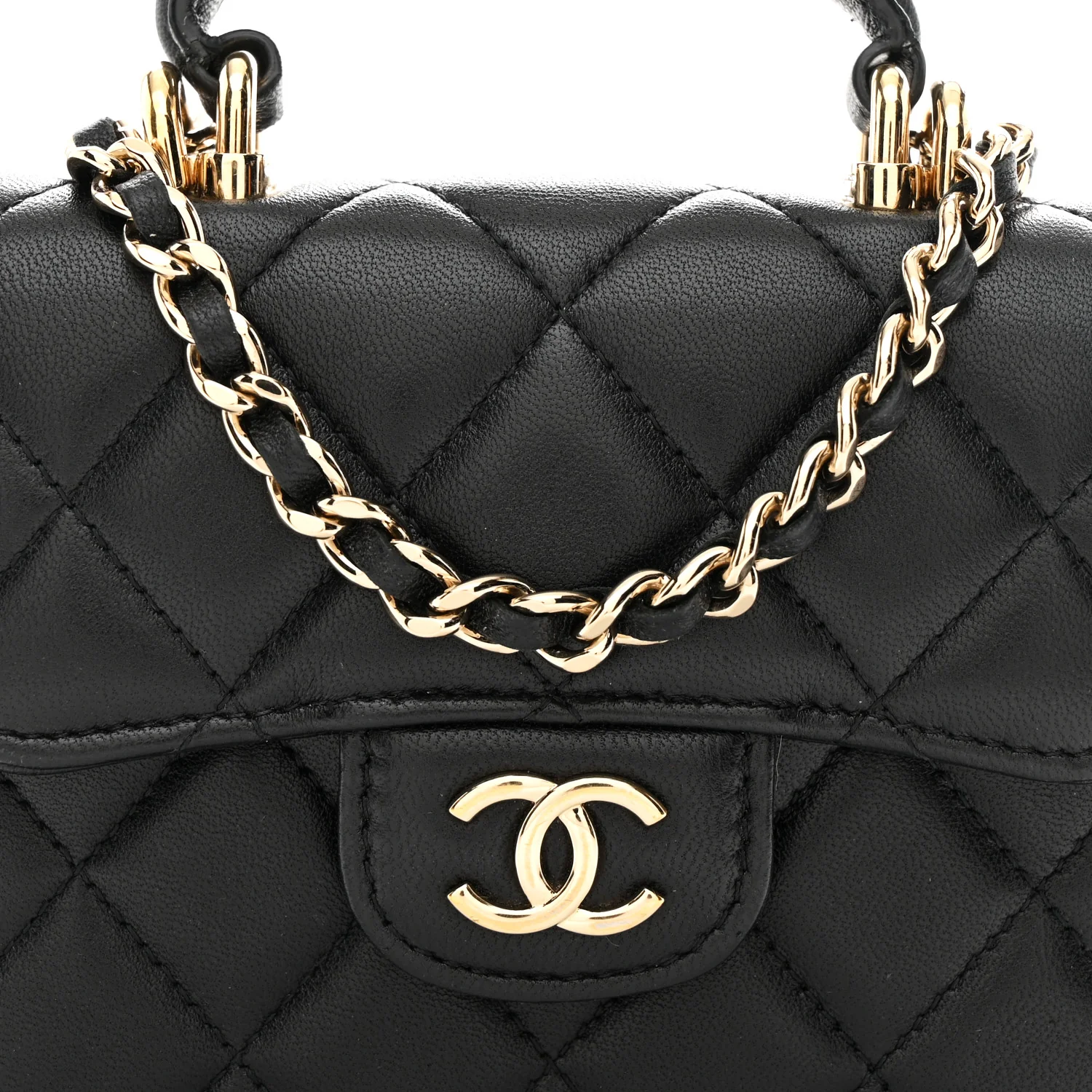 Lambskin Quilted Top Handle Flap Coin Purse With Chain Black - Image 8