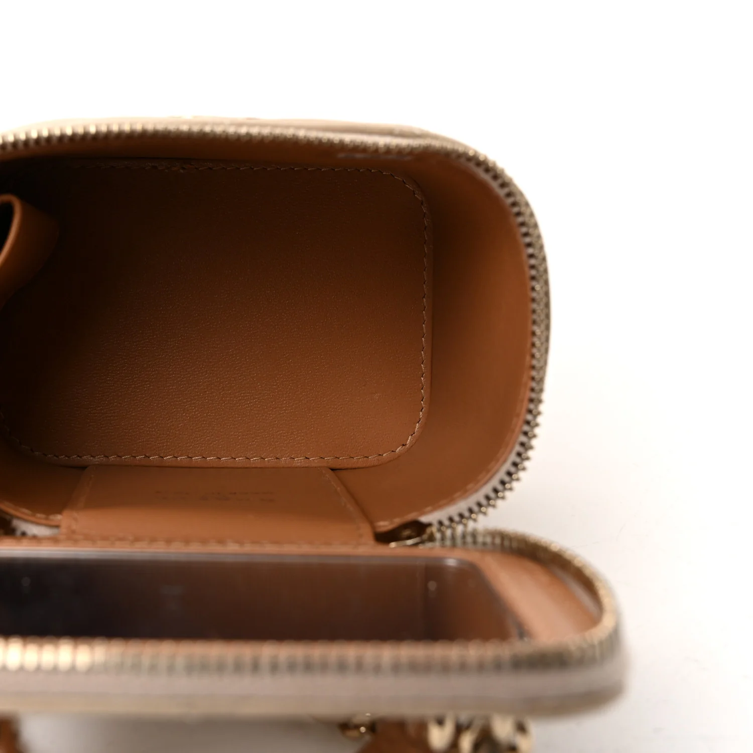Lambskin Quilted Top Handle Mini Vanity Case With Chain Beige - Image 5