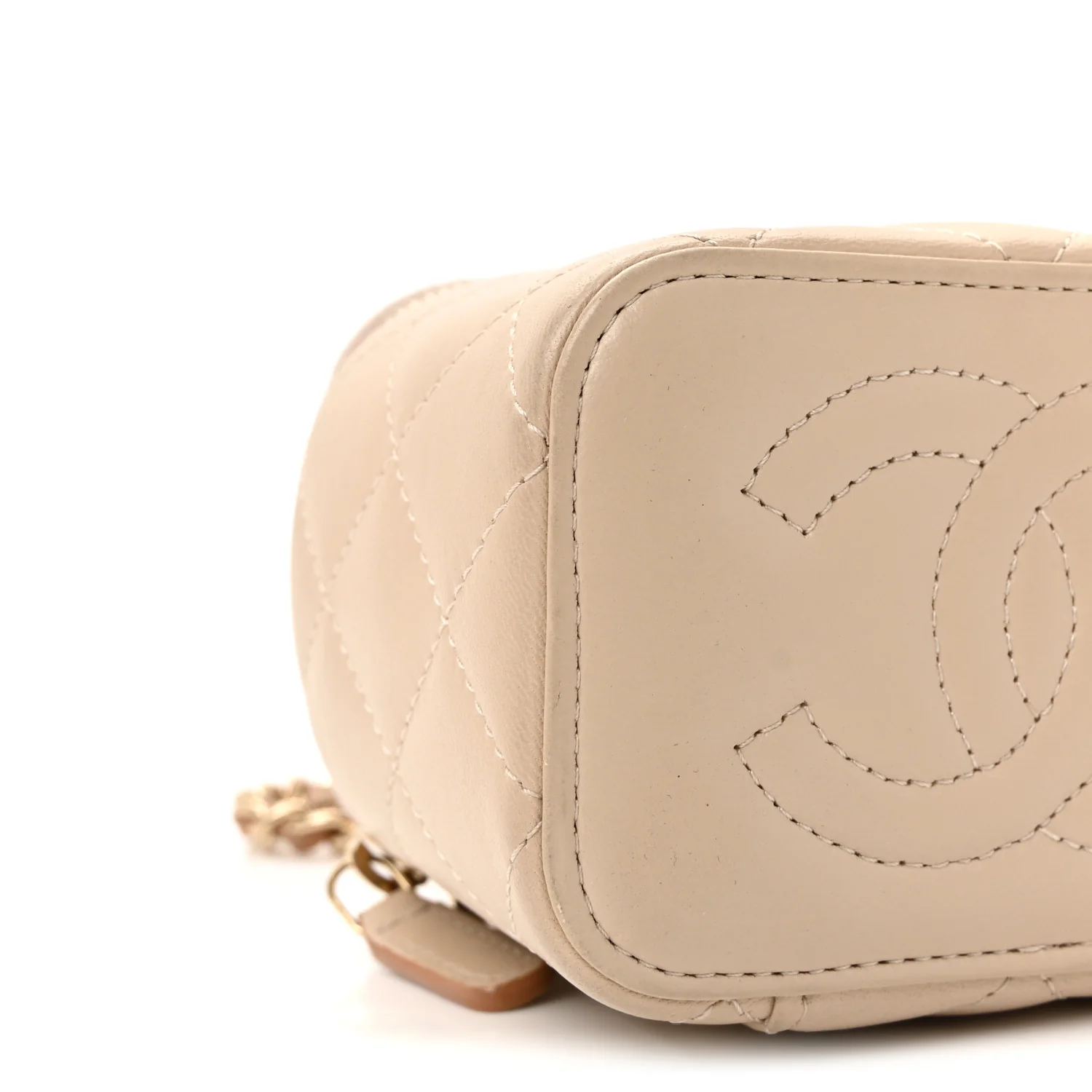 Lambskin Quilted Top Handle Mini Vanity Case With Chain Beige - Image 9