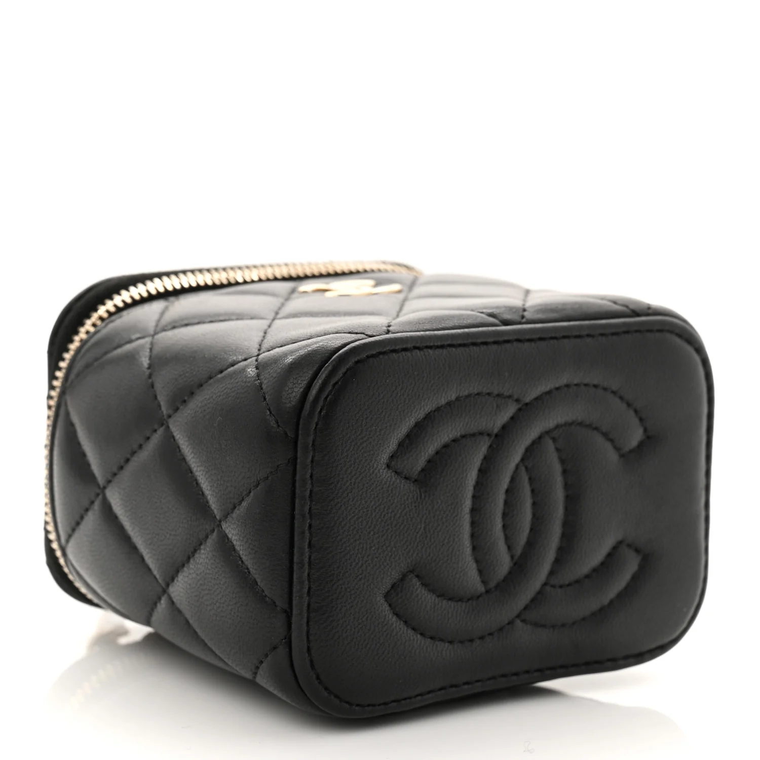 Lambskin Quilted Top Handle Mini Vanity Case With Chain Black - Image 5