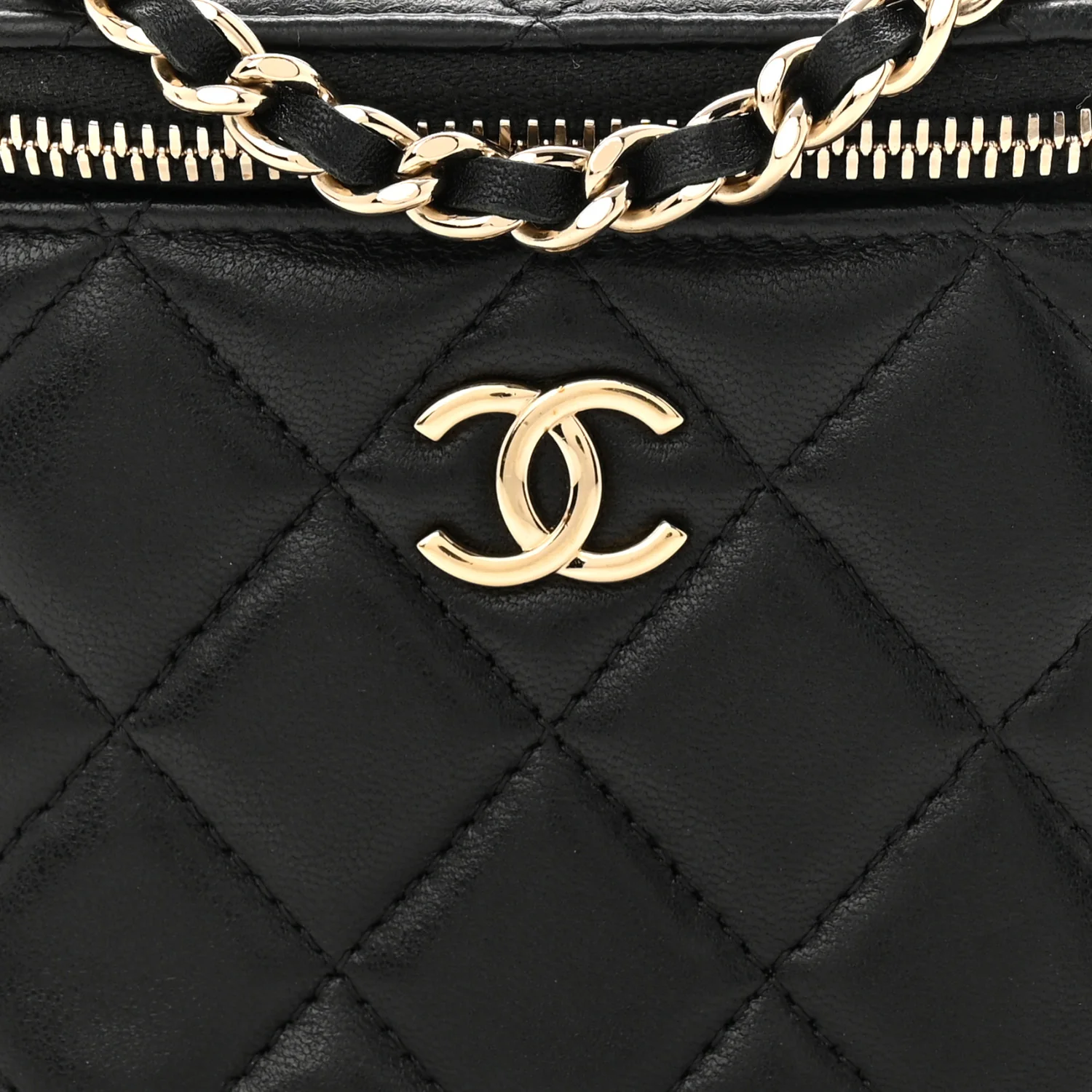 Lambskin Quilted Top Handle Mini Vanity Case With Chain Black - Image 9