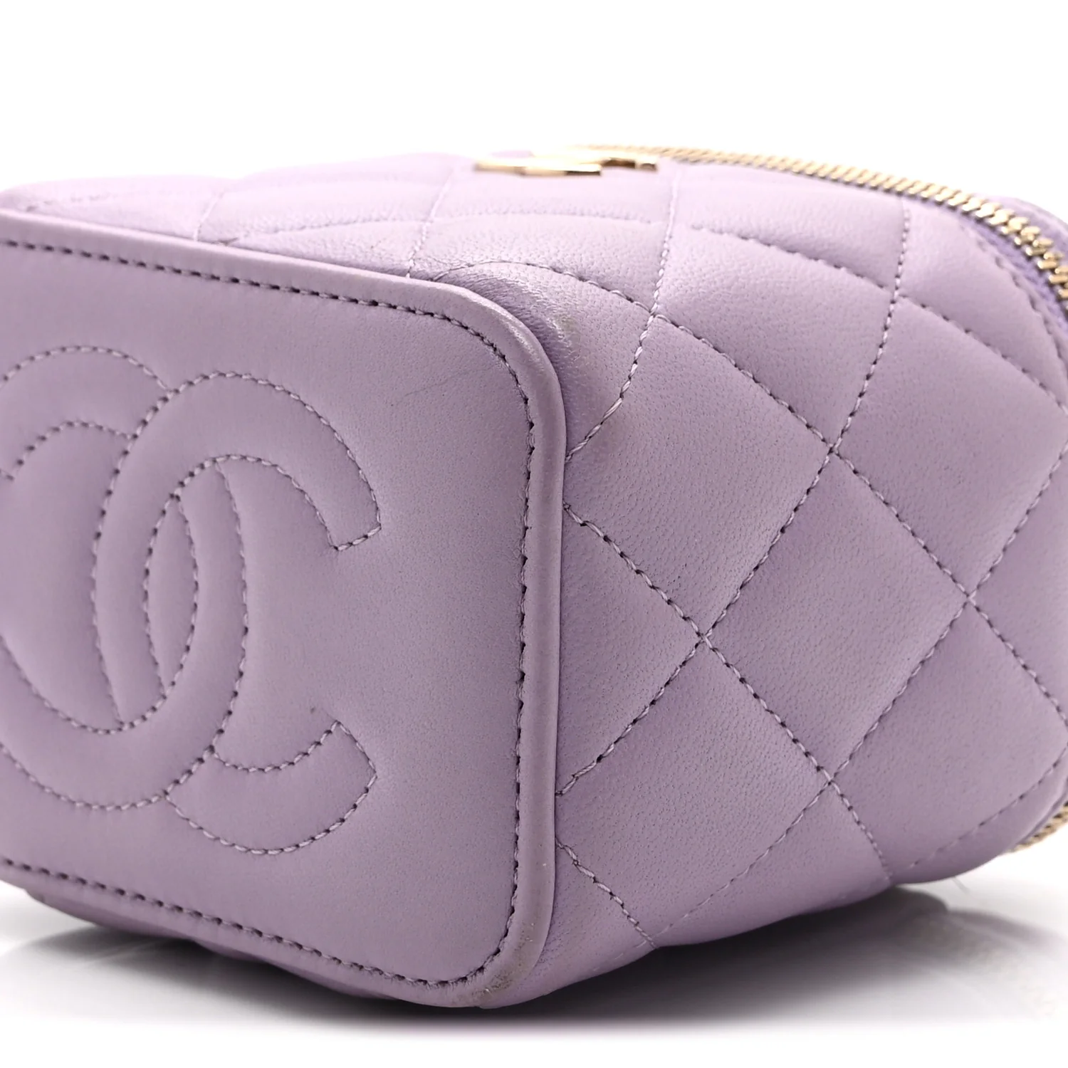 Lambskin Quilted Top Handle Mini Vanity Case With Chain Light Purple - Image 10