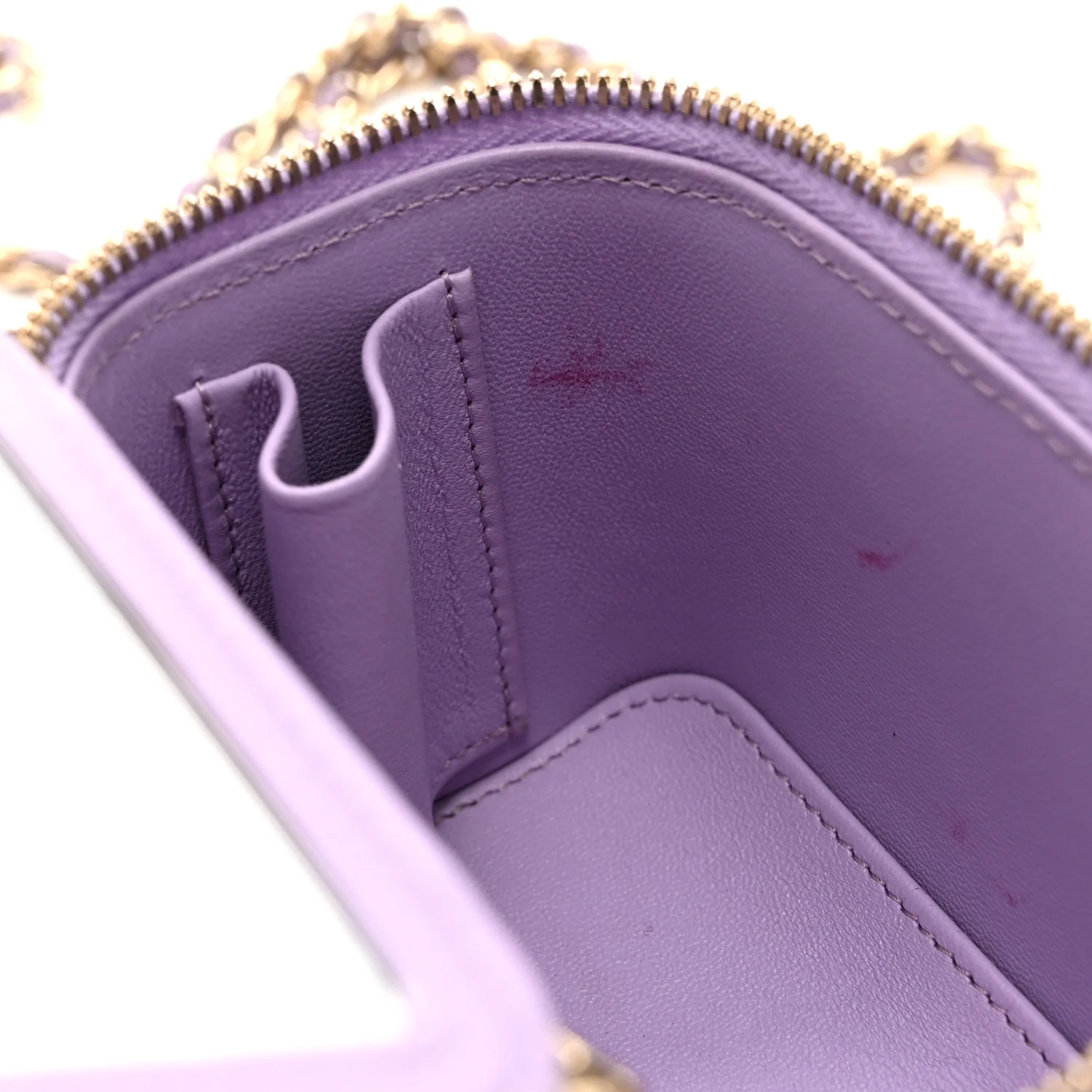Lambskin Quilted Top Handle Mini Vanity Case With Chain Light Purple - Image 11