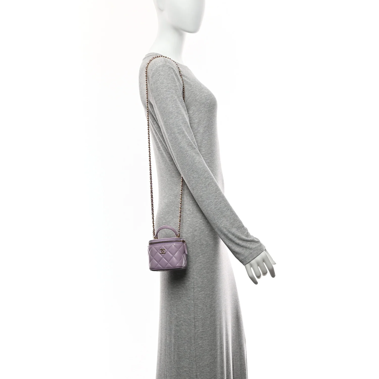 Lambskin Quilted Top Handle Mini Vanity Case With Chain Light Purple - Image 2
