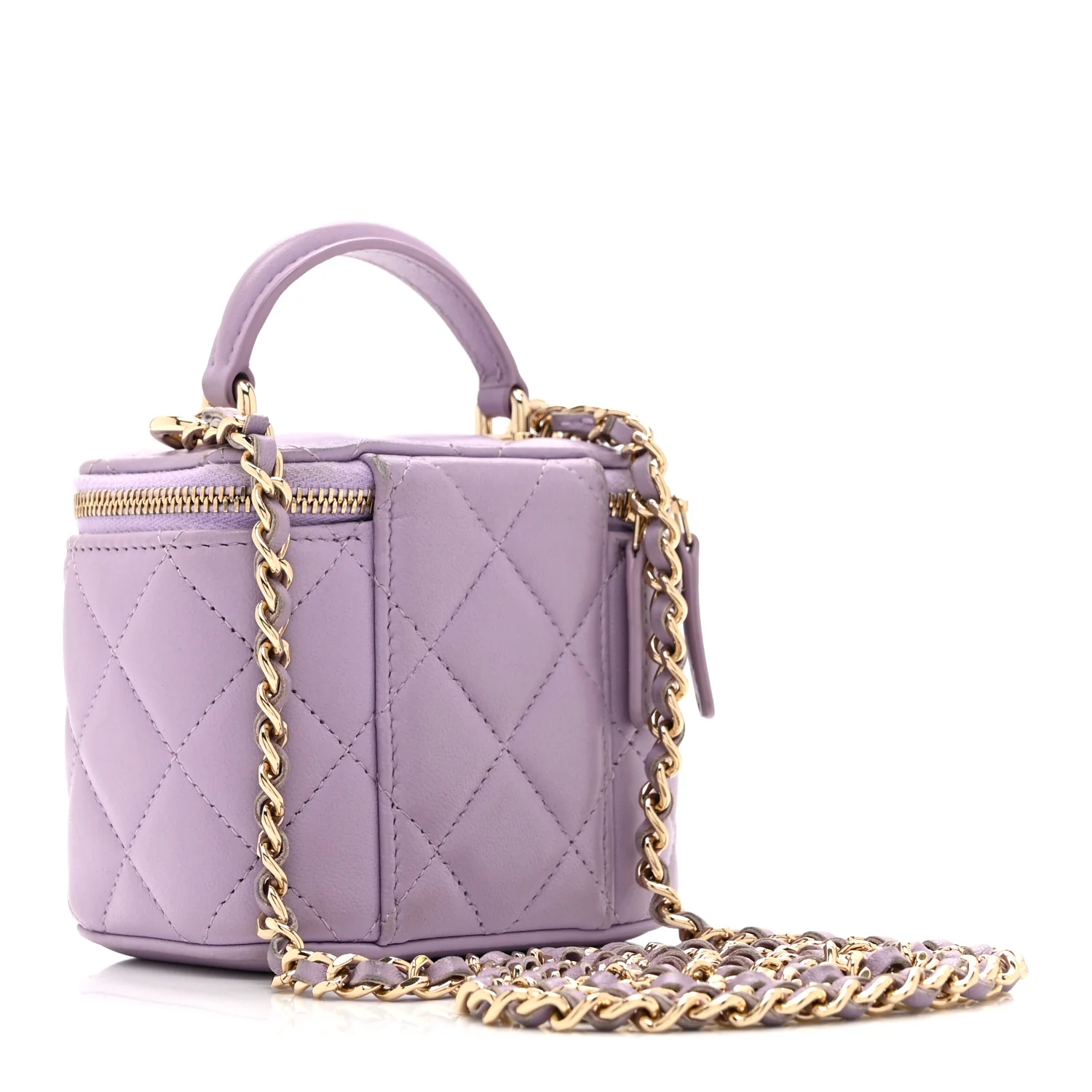Lambskin Quilted Top Handle Mini Vanity Case With Chain Light Purple - Image 3