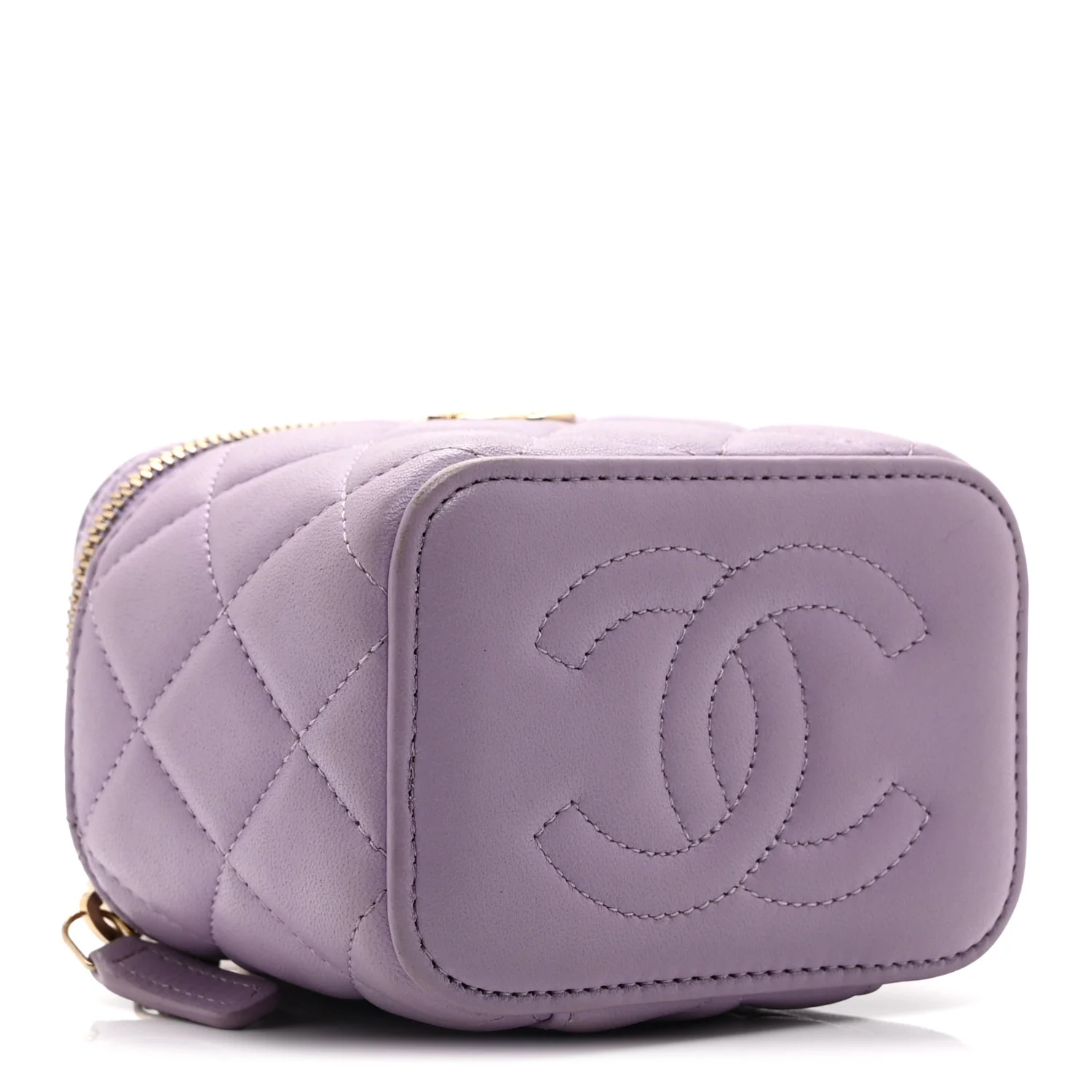 Lambskin Quilted Top Handle Mini Vanity Case With Chain Light Purple - Image 4