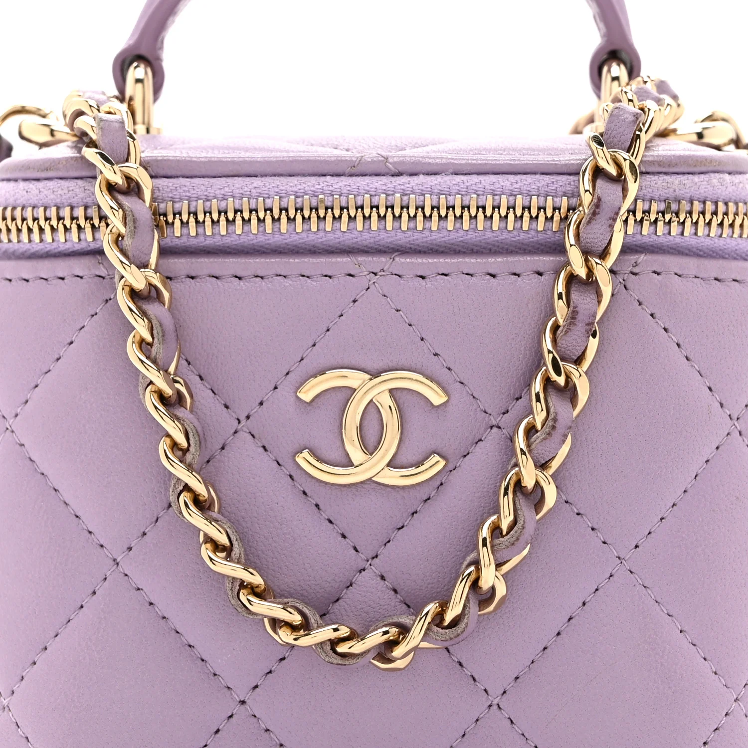 Lambskin Quilted Top Handle Mini Vanity Case With Chain Light Purple - Image 8