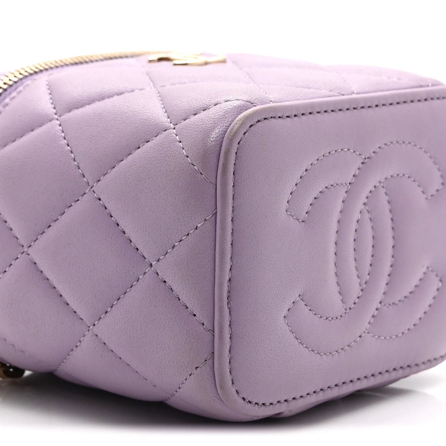 Lambskin Quilted Top Handle Mini Vanity Case With Chain Light Purple - Image 9