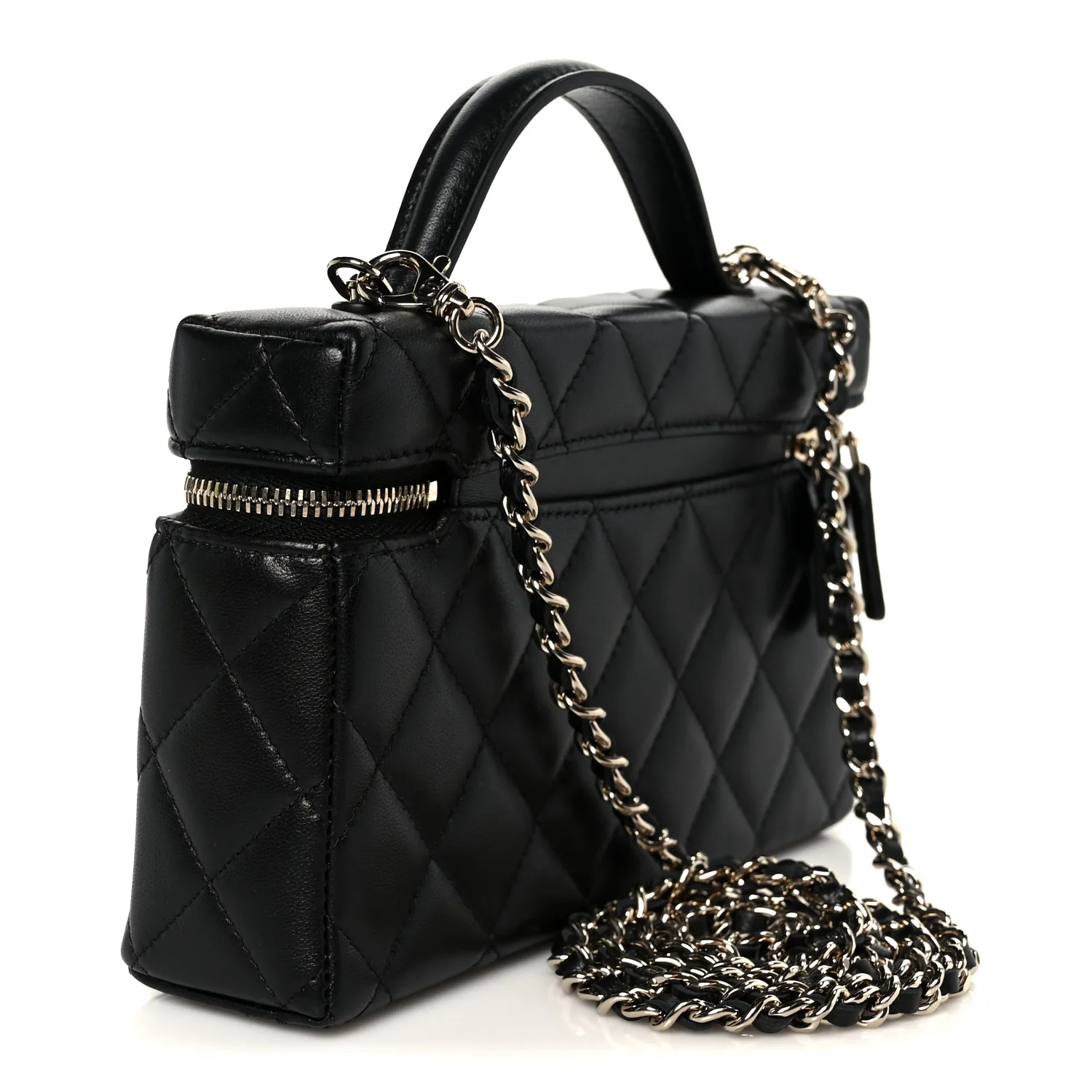 Lambskin Quilted Top Handle Slim Vanity With Chain Black - Image 3