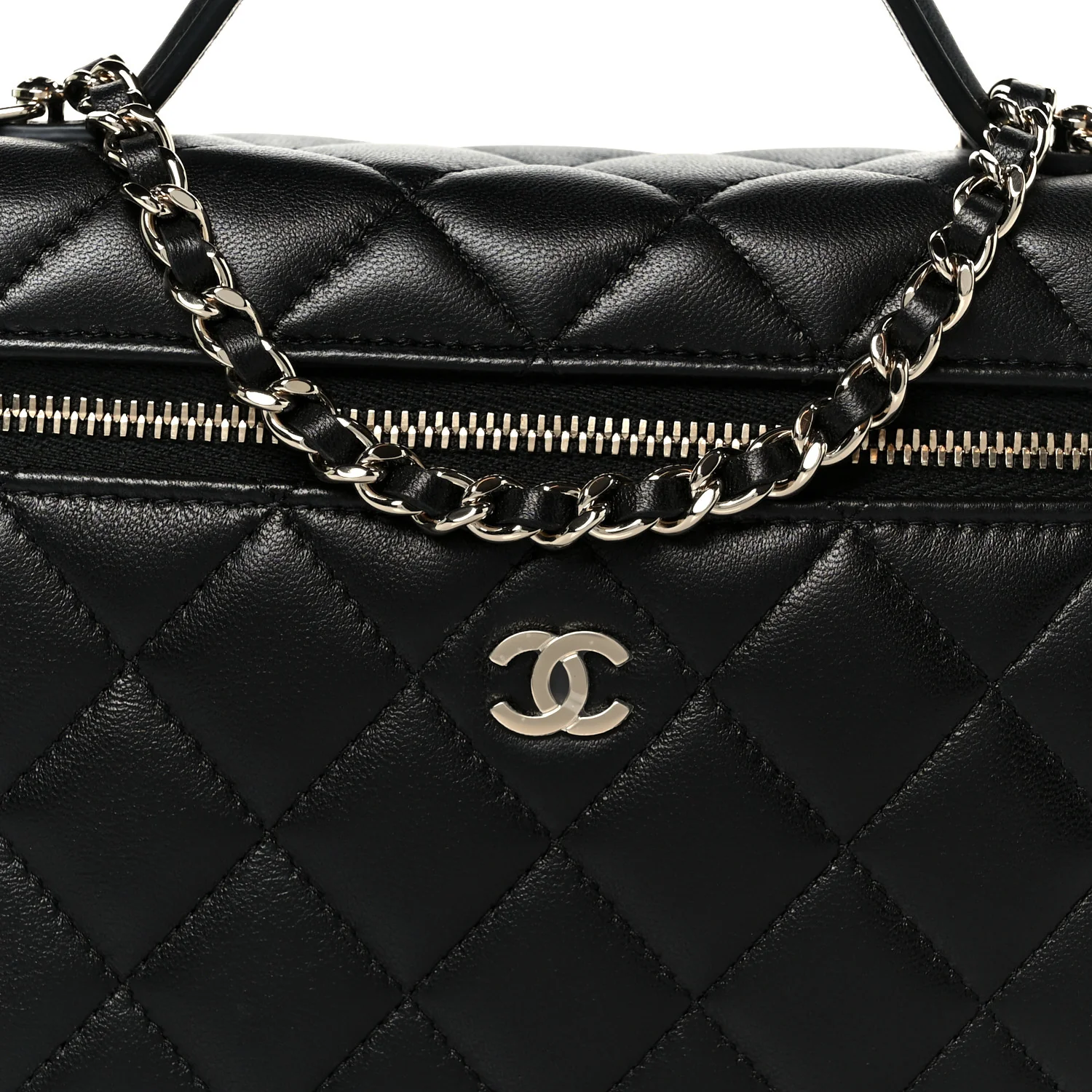 Lambskin Quilted Top Handle Slim Vanity With Chain Black - Image 8