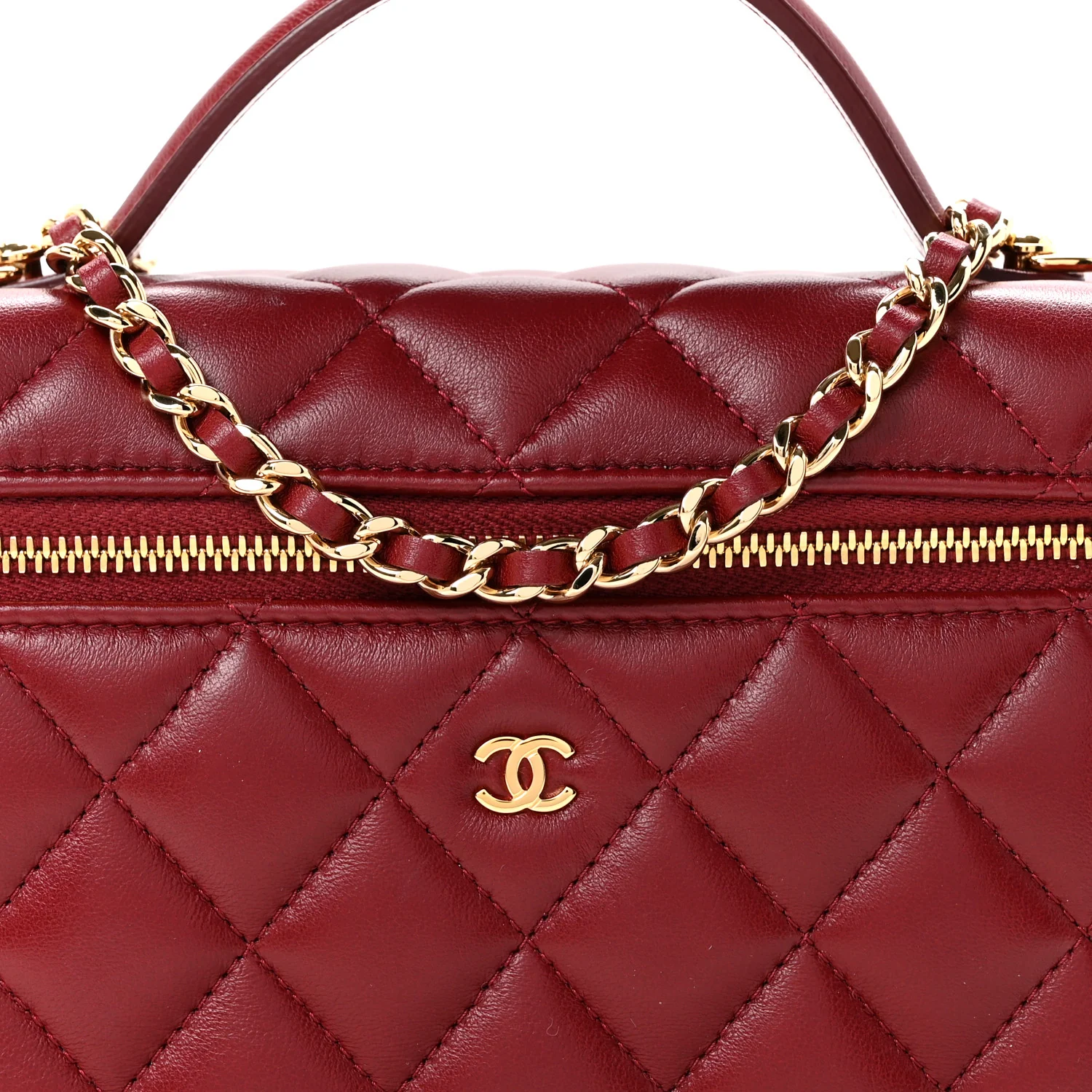 Lambskin Quilted Top Handle Slim Vanity With Chain Burgundy - Image 8