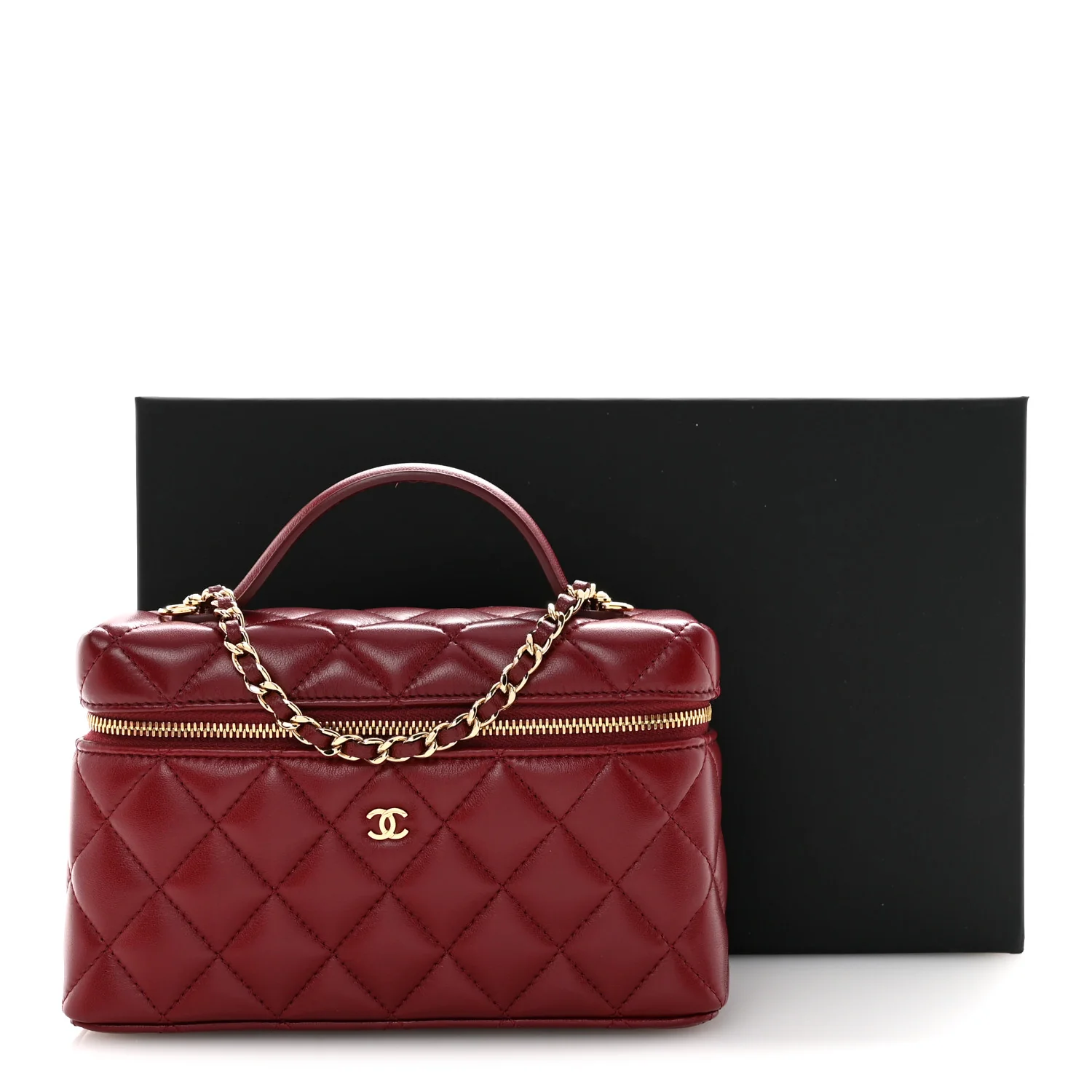 Lambskin Quilted Top Handle Slim Vanity With Chain Burgundy - Image 11