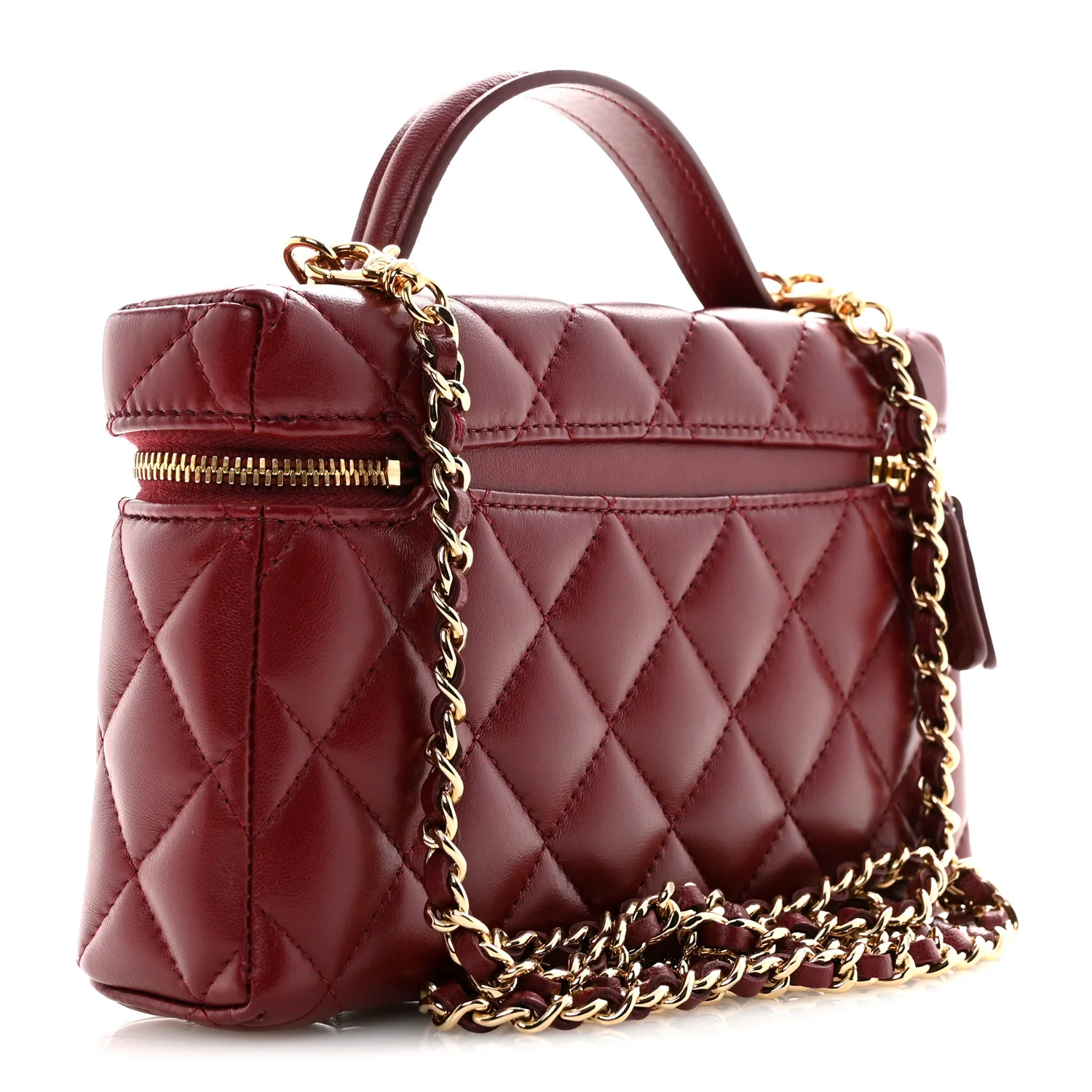 Lambskin Quilted Top Handle Slim Vanity With Chain Burgundy - Image 3