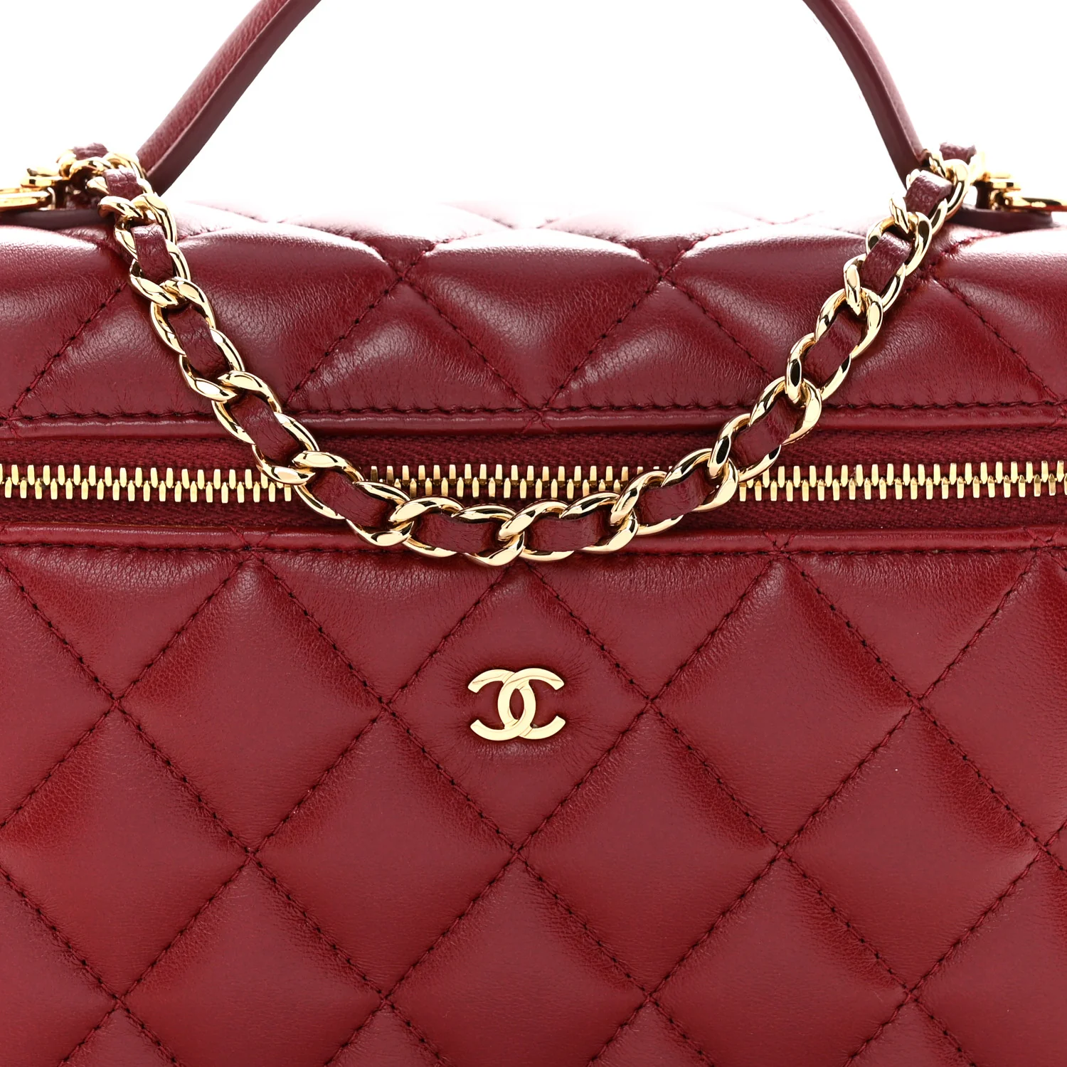 Lambskin Quilted Top Handle Slim Vanity With Chain Burgundy - Image 8