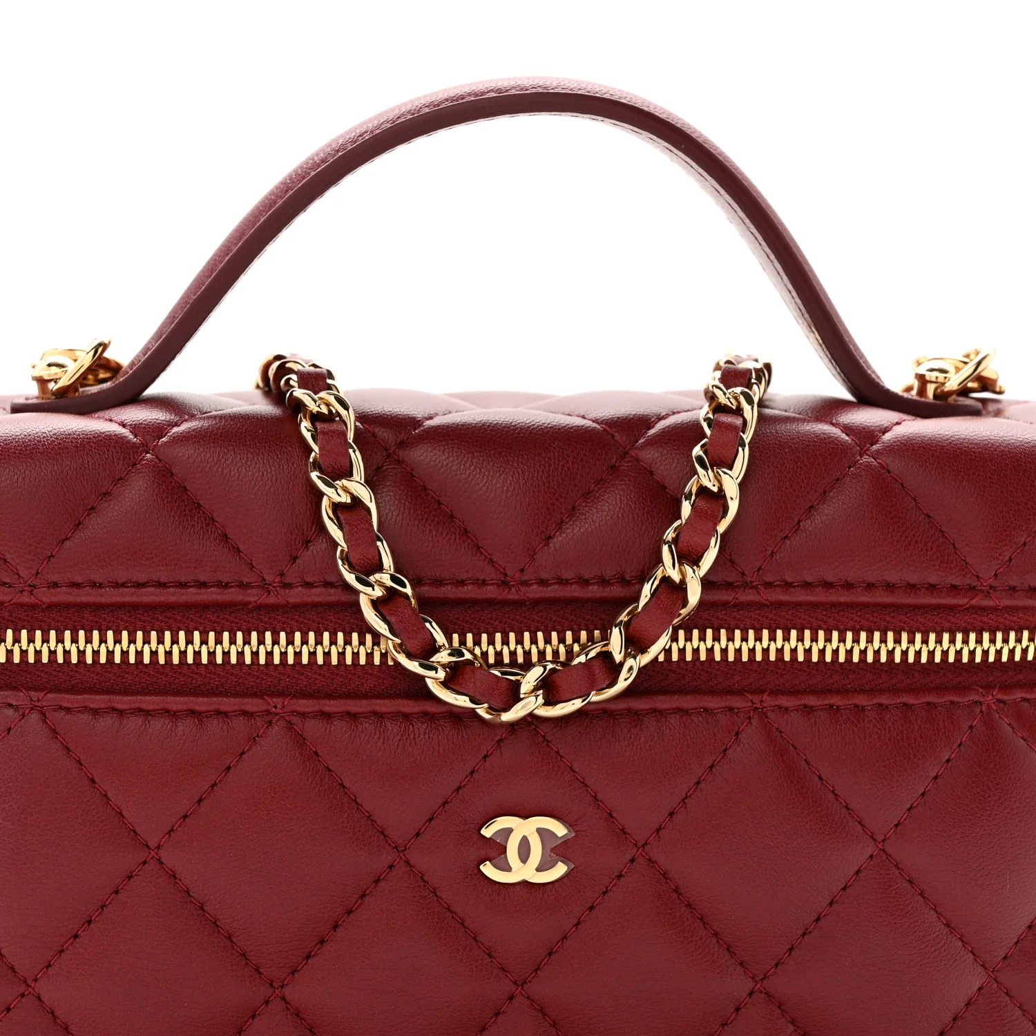 Lambskin Quilted Top Handle Slim Vanity With Chain Burgundy - Image 8