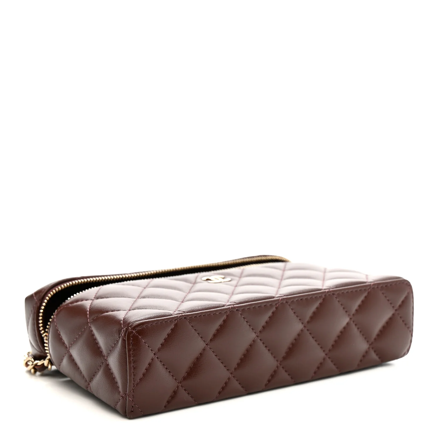 Lambskin Quilted Top Handle Slim Vanity With Chain Dark Brown - Image 7