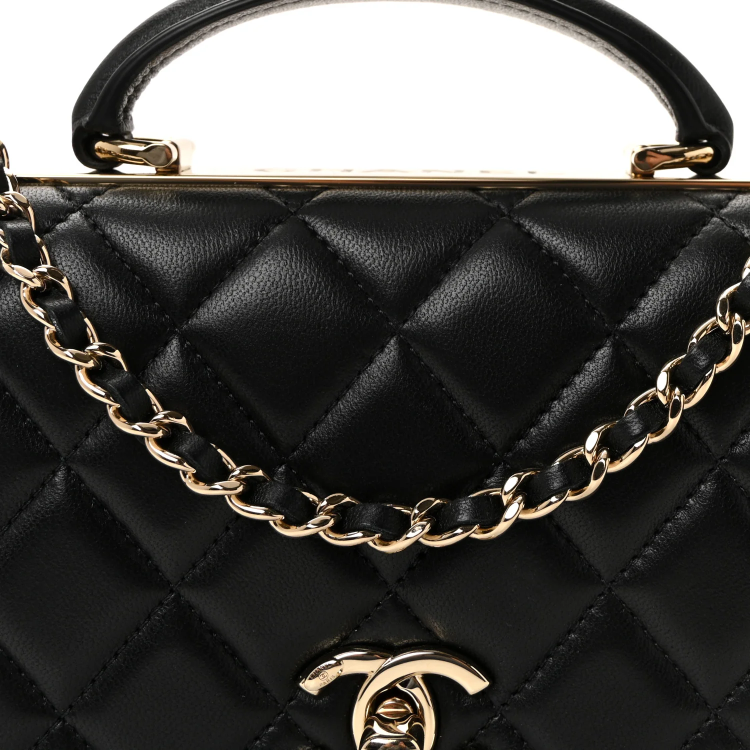 Lambskin Quilted Top Handle Trendy CC Wallet On Chain WOC Black - Image 17