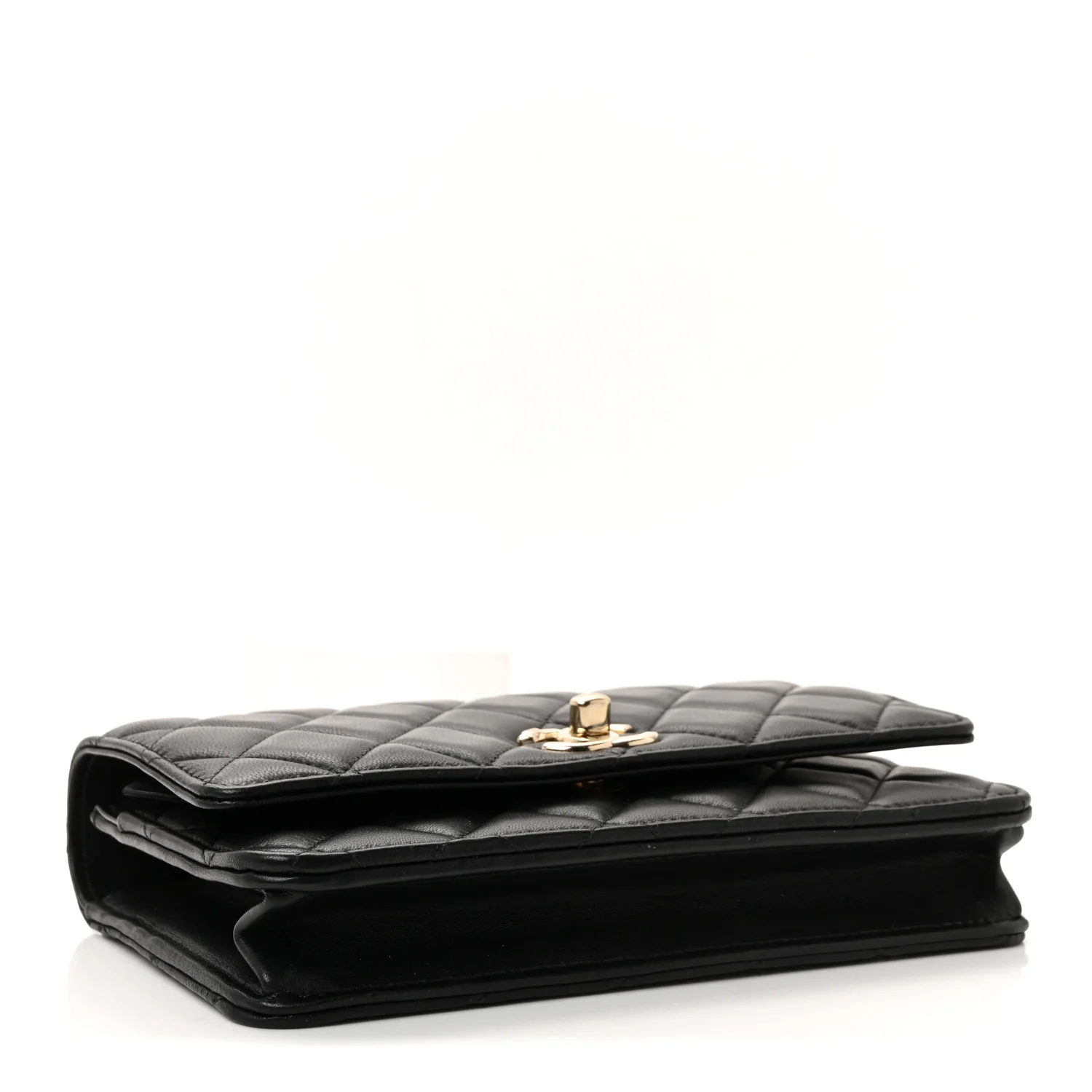 Lambskin Quilted Top Handle Trendy CC Wallet On Chain WOC Black - Image 6