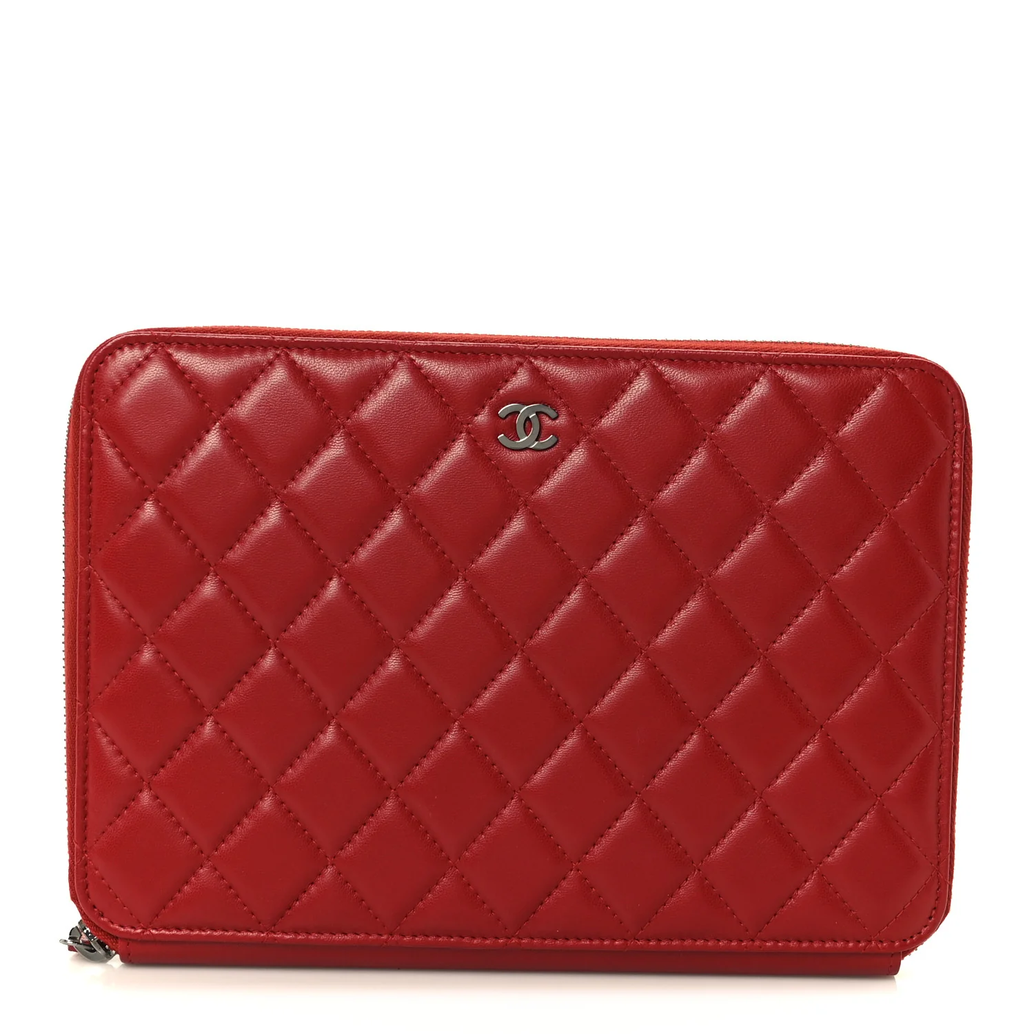 Lambskin Quilted Travel Case Red