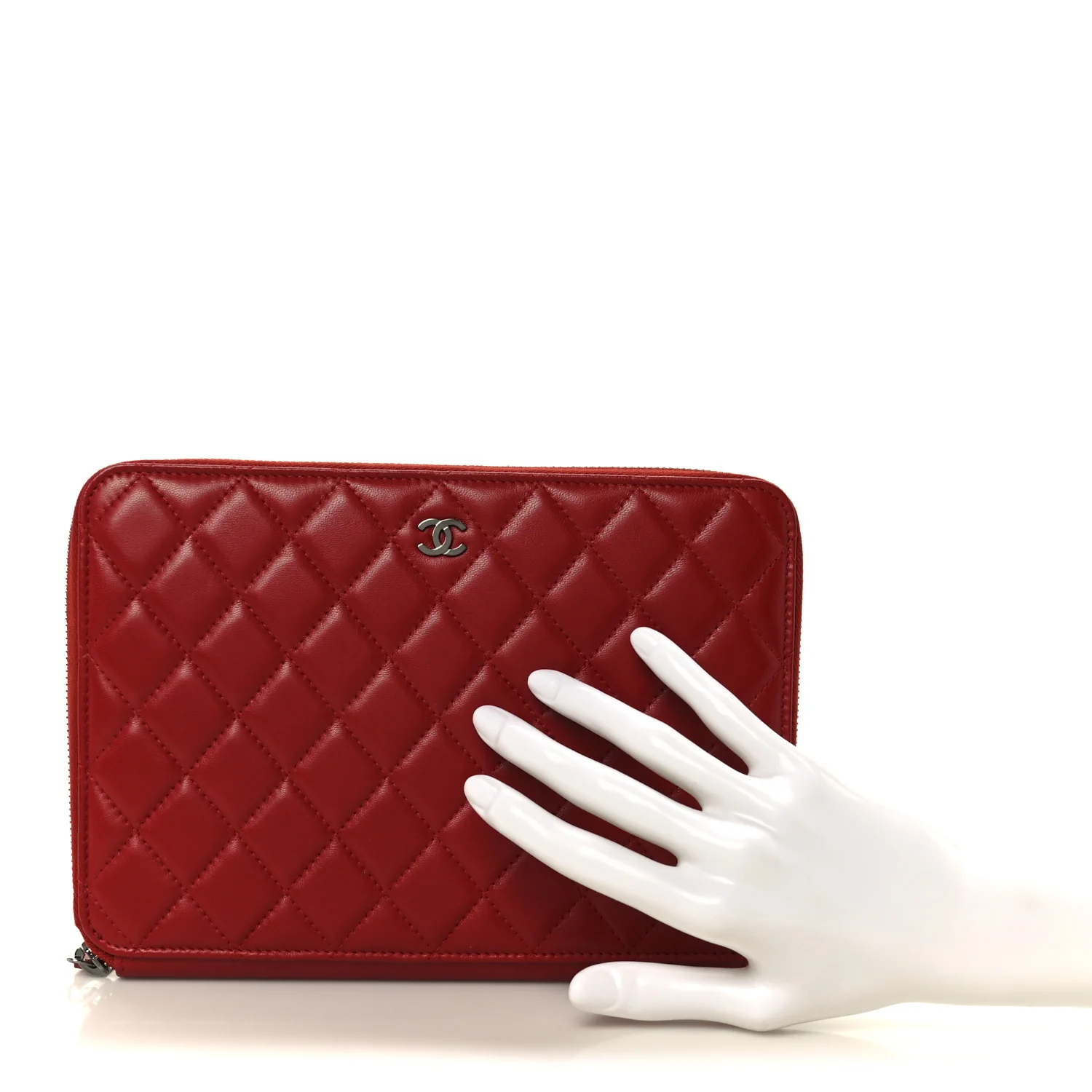 Lambskin Quilted Travel Case Red - Image 2