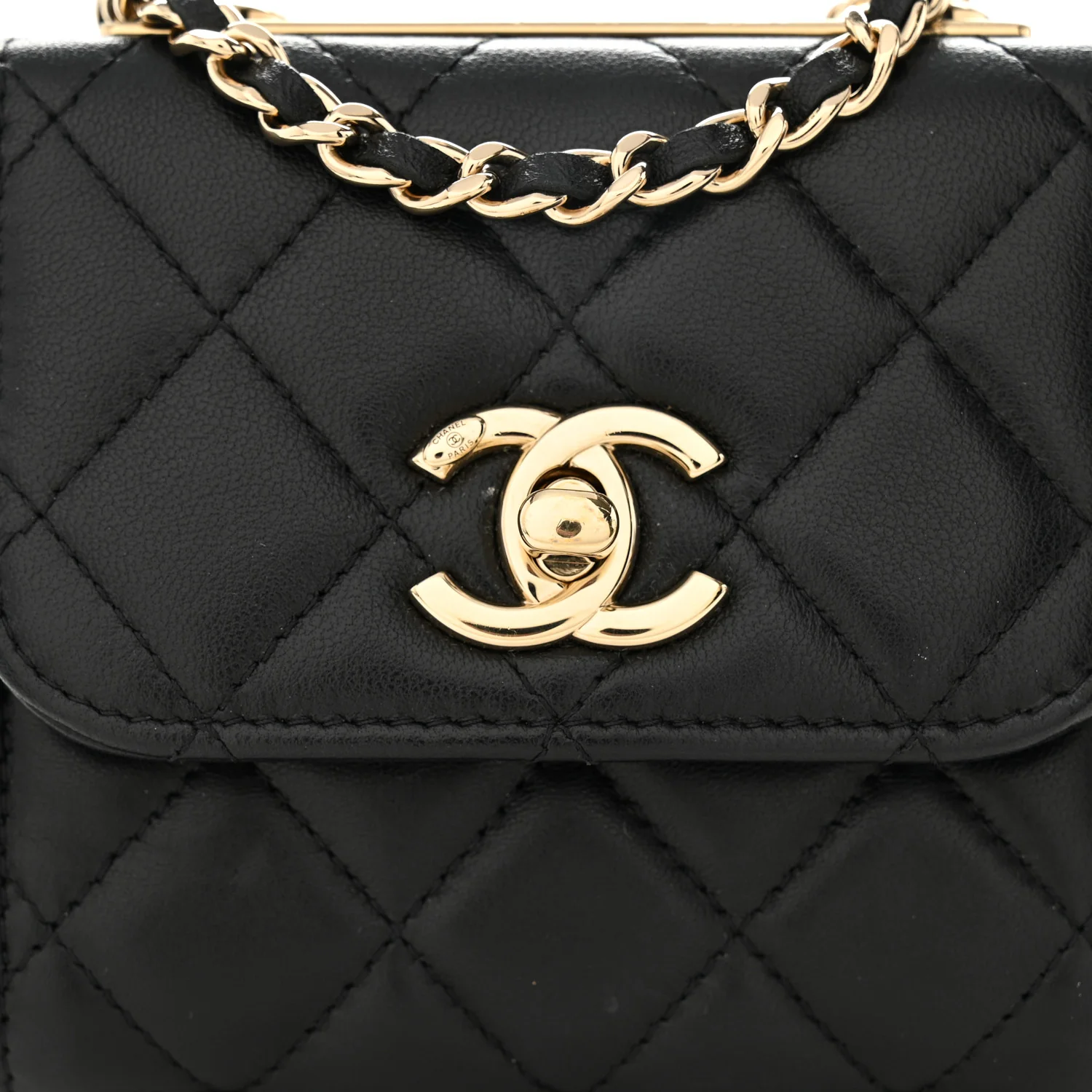 Lambskin Quilted Trendy CC Card Holder On Chain Black - Image 7