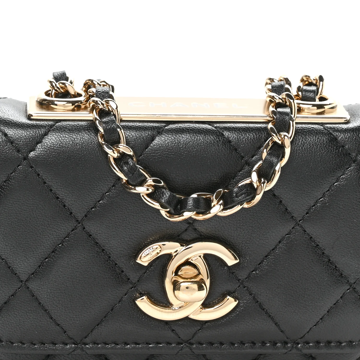 Lambskin Quilted Trendy CC Card Holder On Chain Black - Image 17