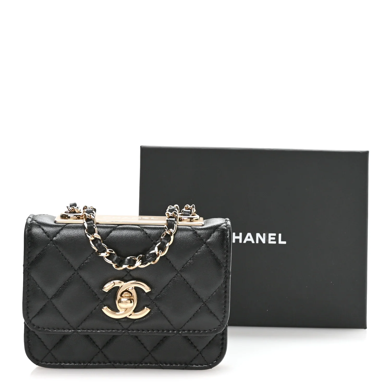 Lambskin Quilted Trendy CC Card Holder On Chain Black - Image 23