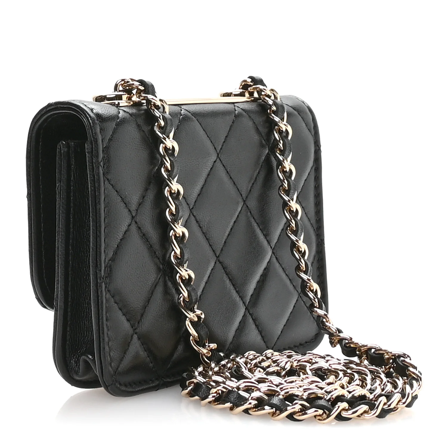 Lambskin Quilted Trendy CC Card Holder On Chain Black - Image 5
