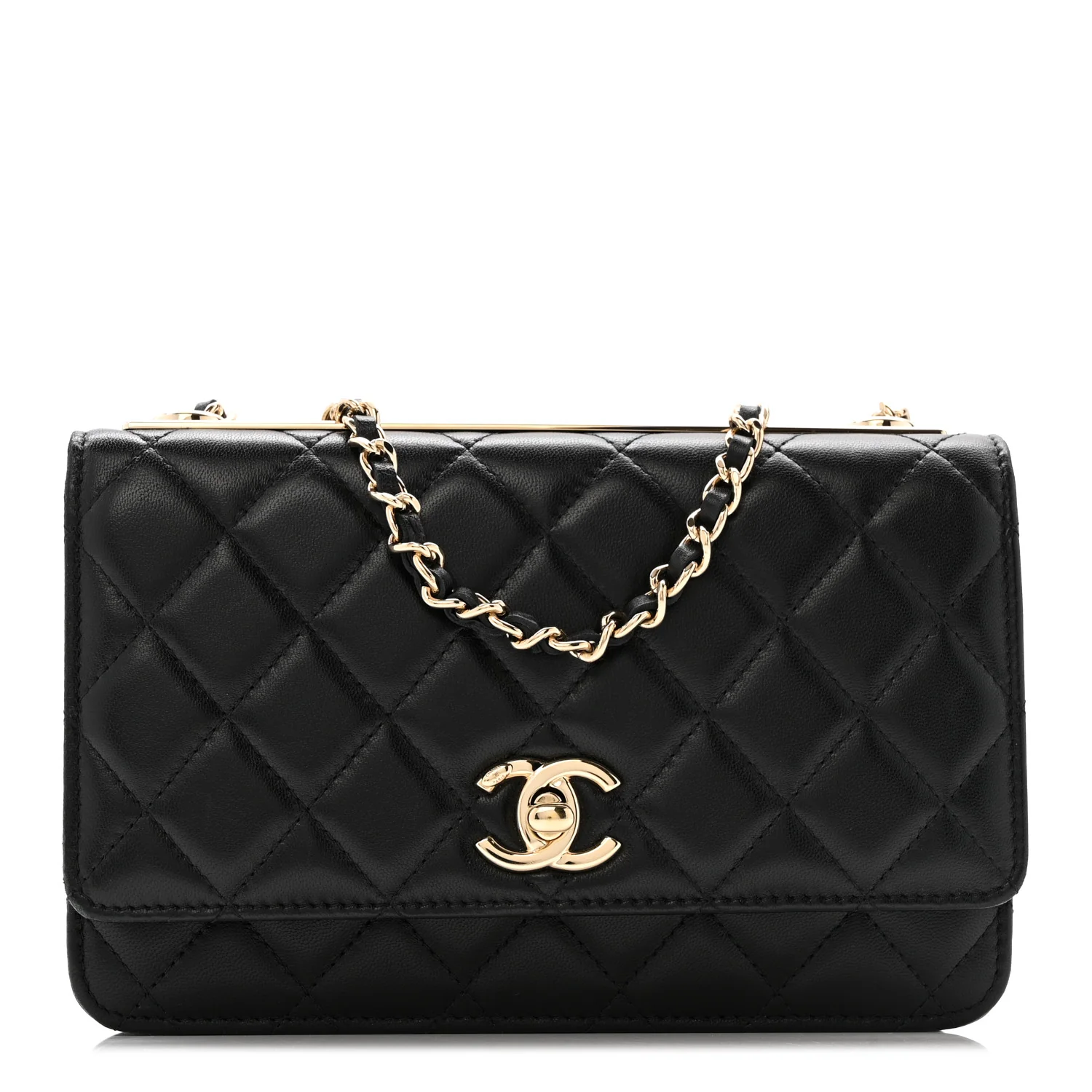 Lambskin Quilted Trendy CC Wallet On Chain WOC Black