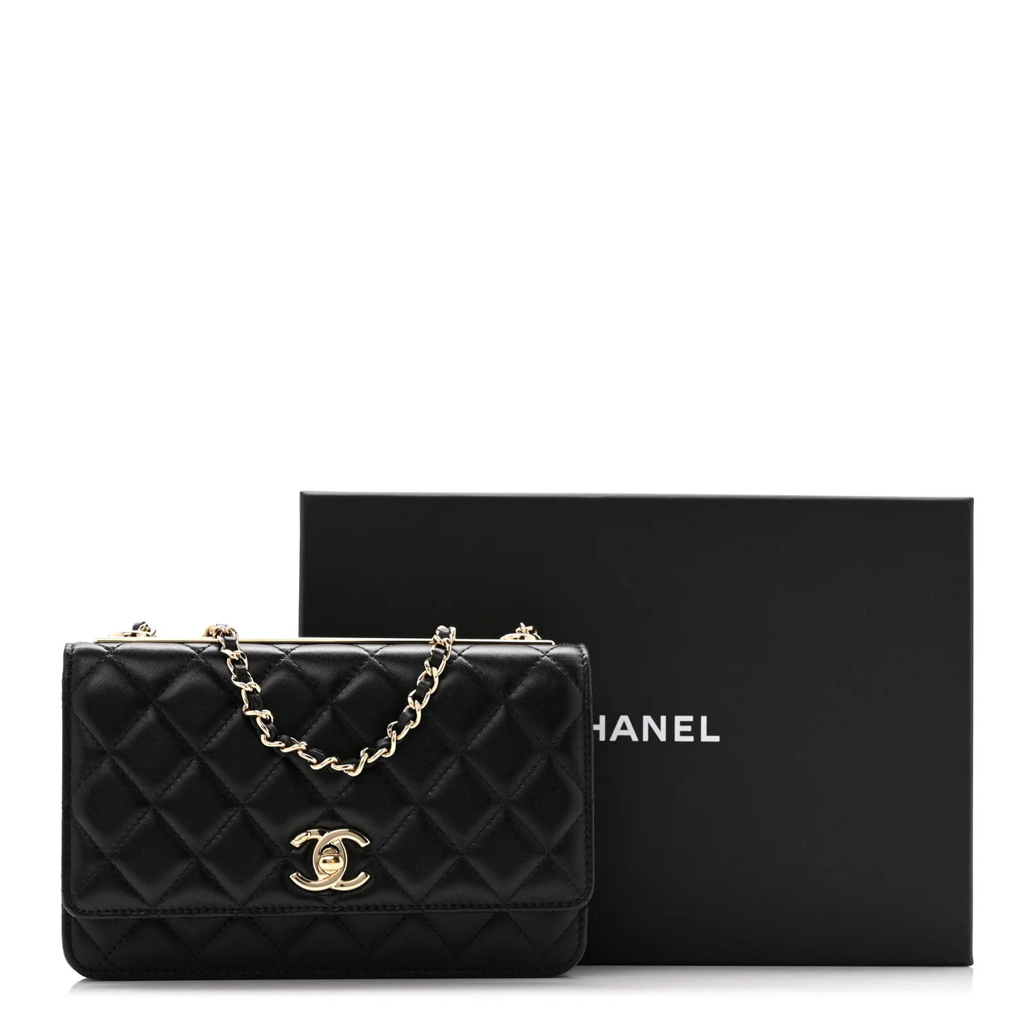 Lambskin Quilted Trendy CC Wallet On Chain WOC Black - Image 13
